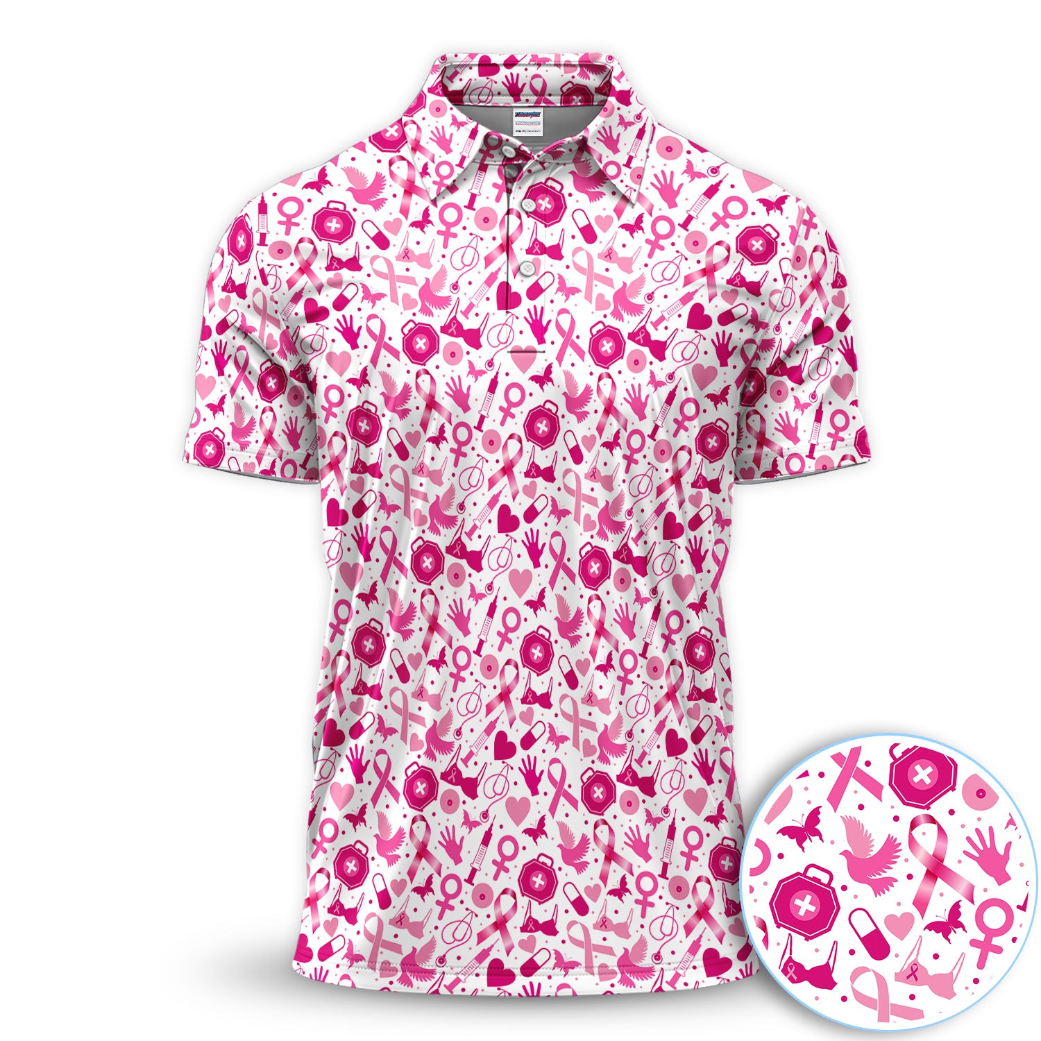 Breast Cancer Awareness Polo Shirt for Men – Pink Ribbon Medical Support Shirt