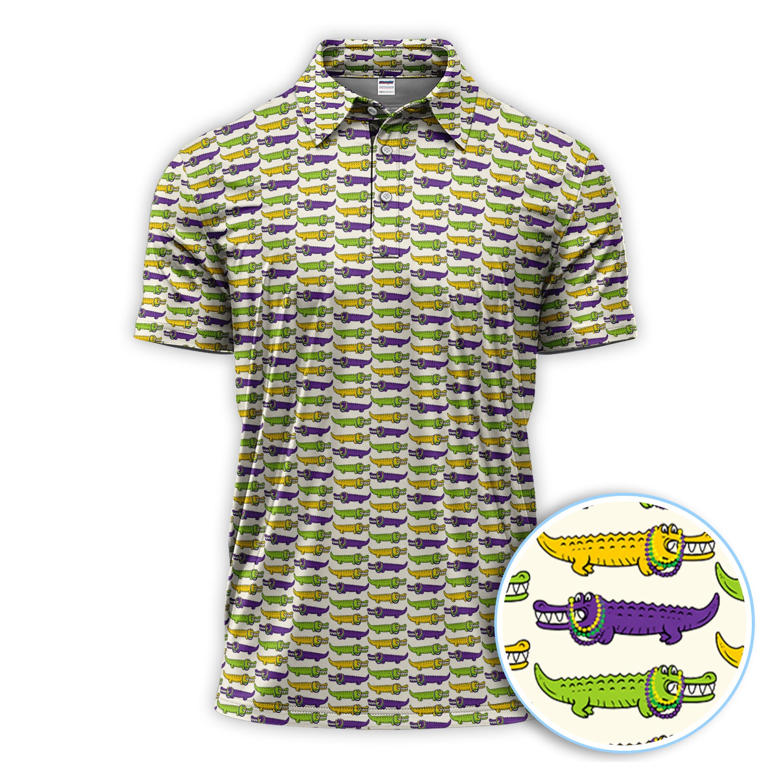 Mardi Gras Alligator Pattern Golf Shirt, Carnival Golf Shirt For Men, Golf Gift For Golfer