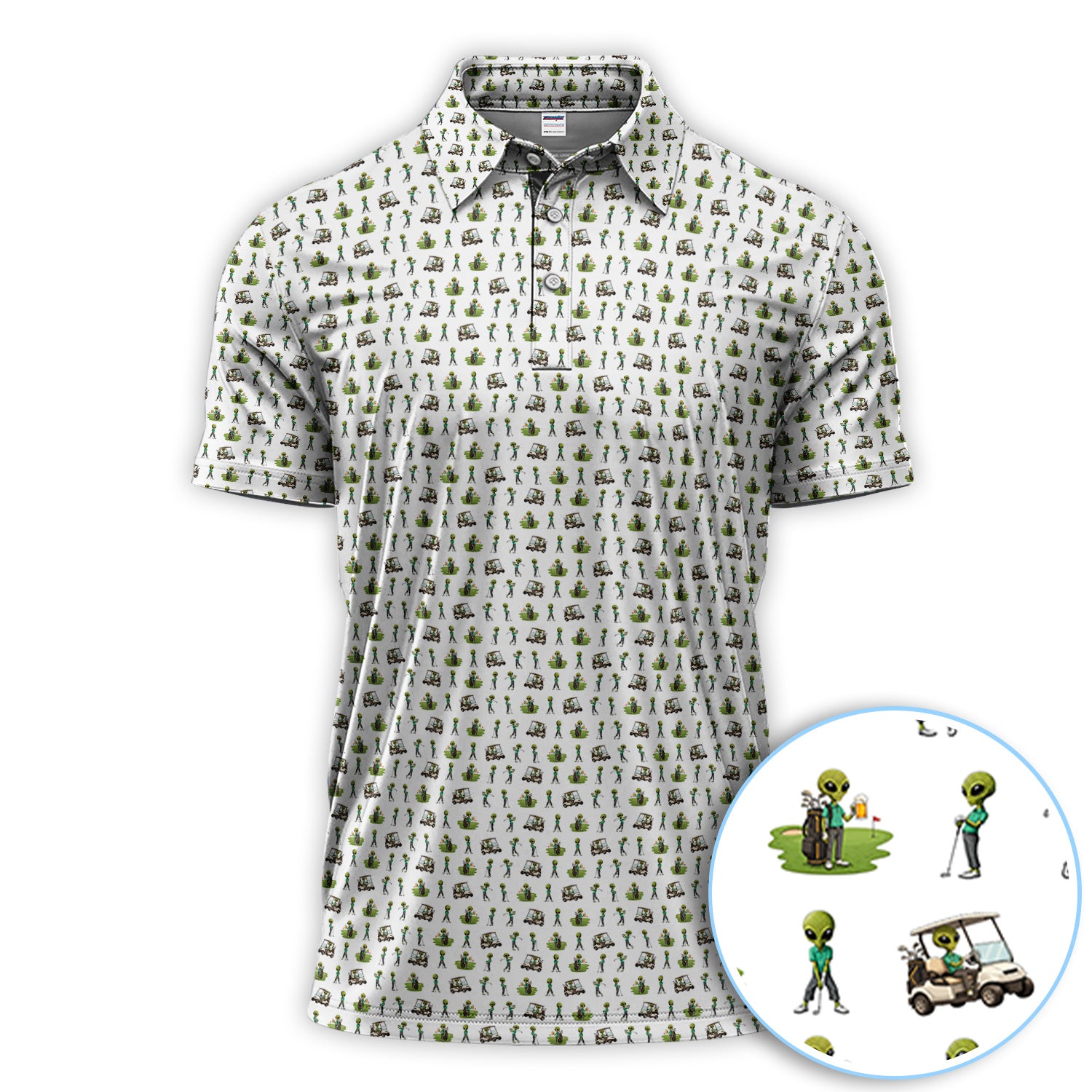 Funny UFO Pattern Golf Polos, Alien And Beer Golf Shirt For Men, Crazy Golf Gift For Golfer