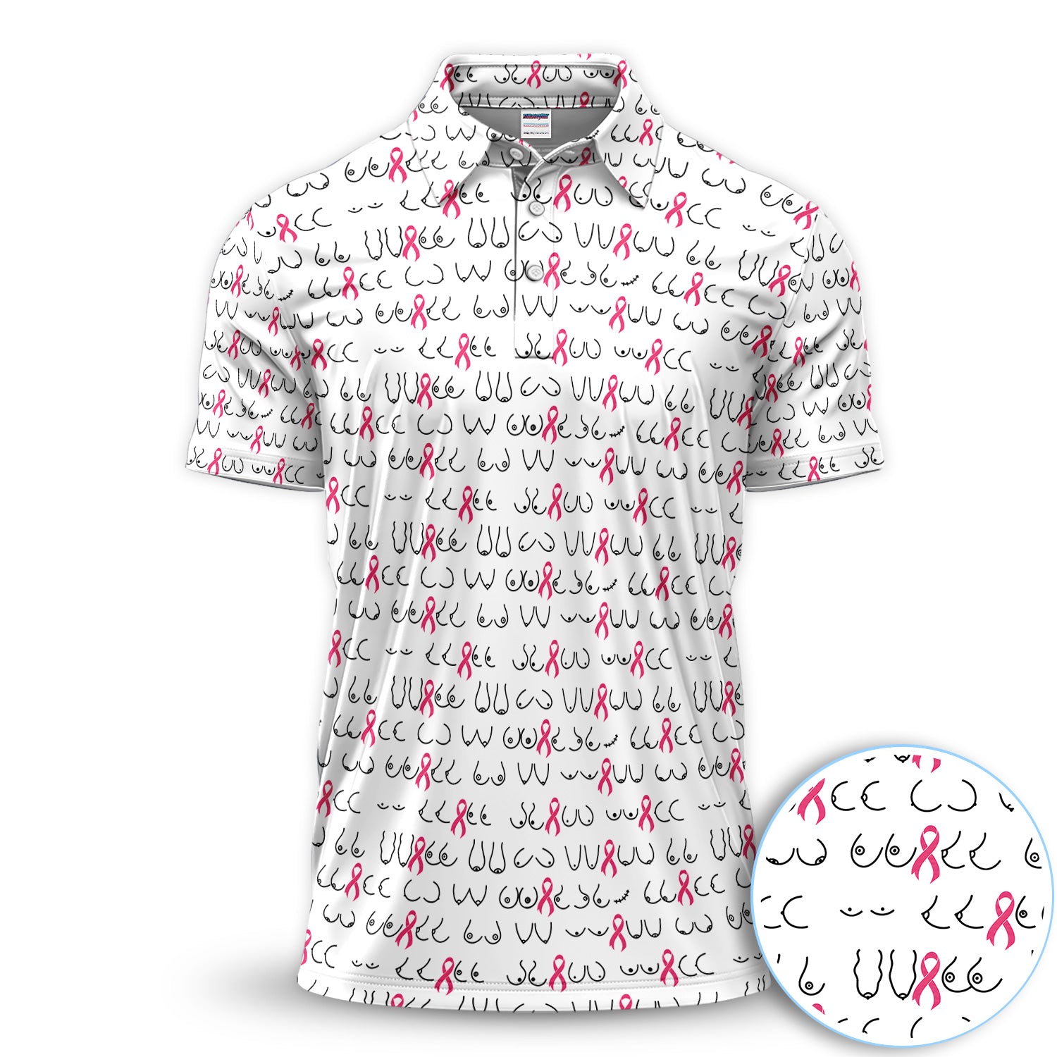 Breast Cancer Awareness Boob Pattern Polo Shirt for Men – Pink Ribbon Body Polo