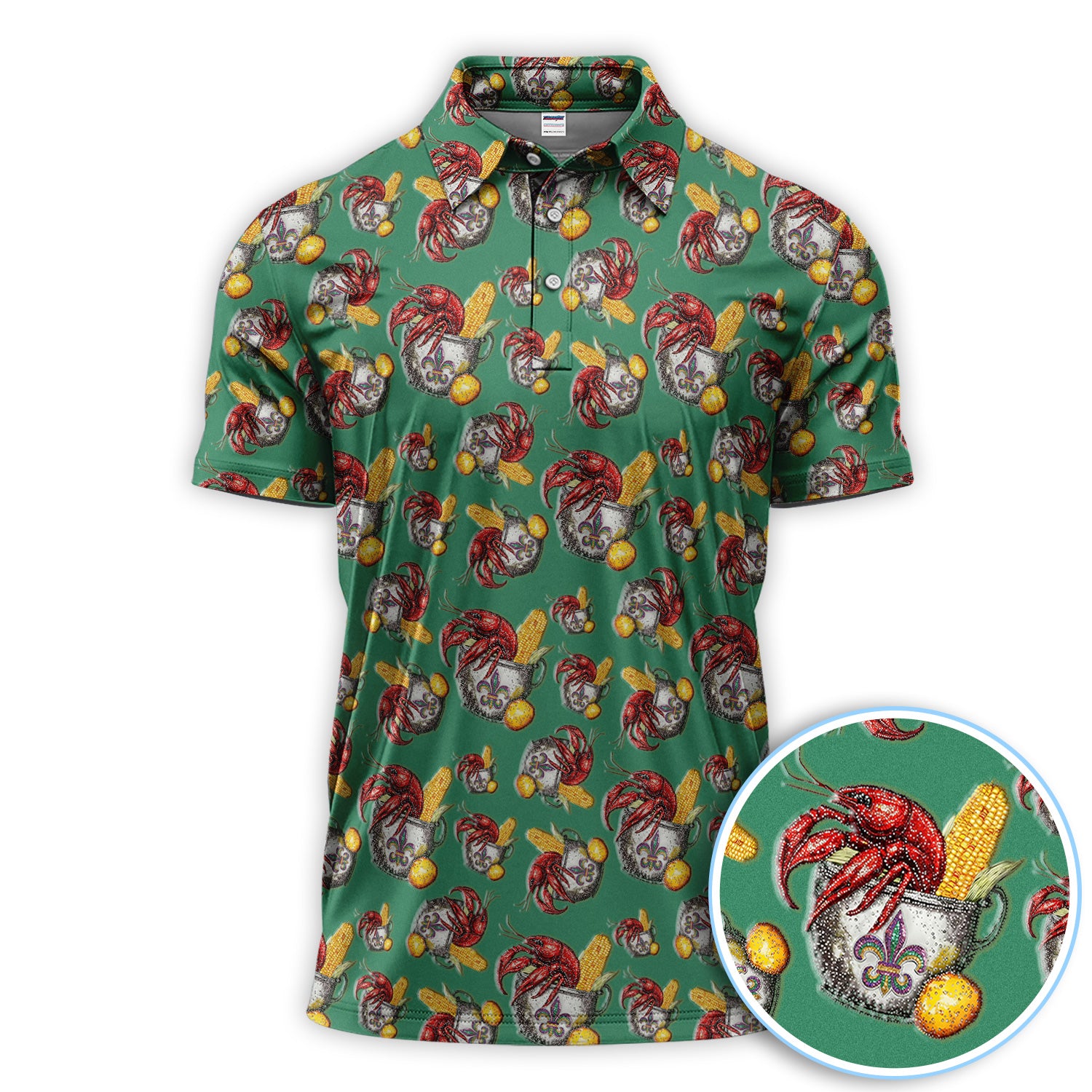 Mardi Gras Crawfish Pattern Golf Shirt, Funny Louisiana Crawfish Golf Polos For Men, Golf Gift For Golfer