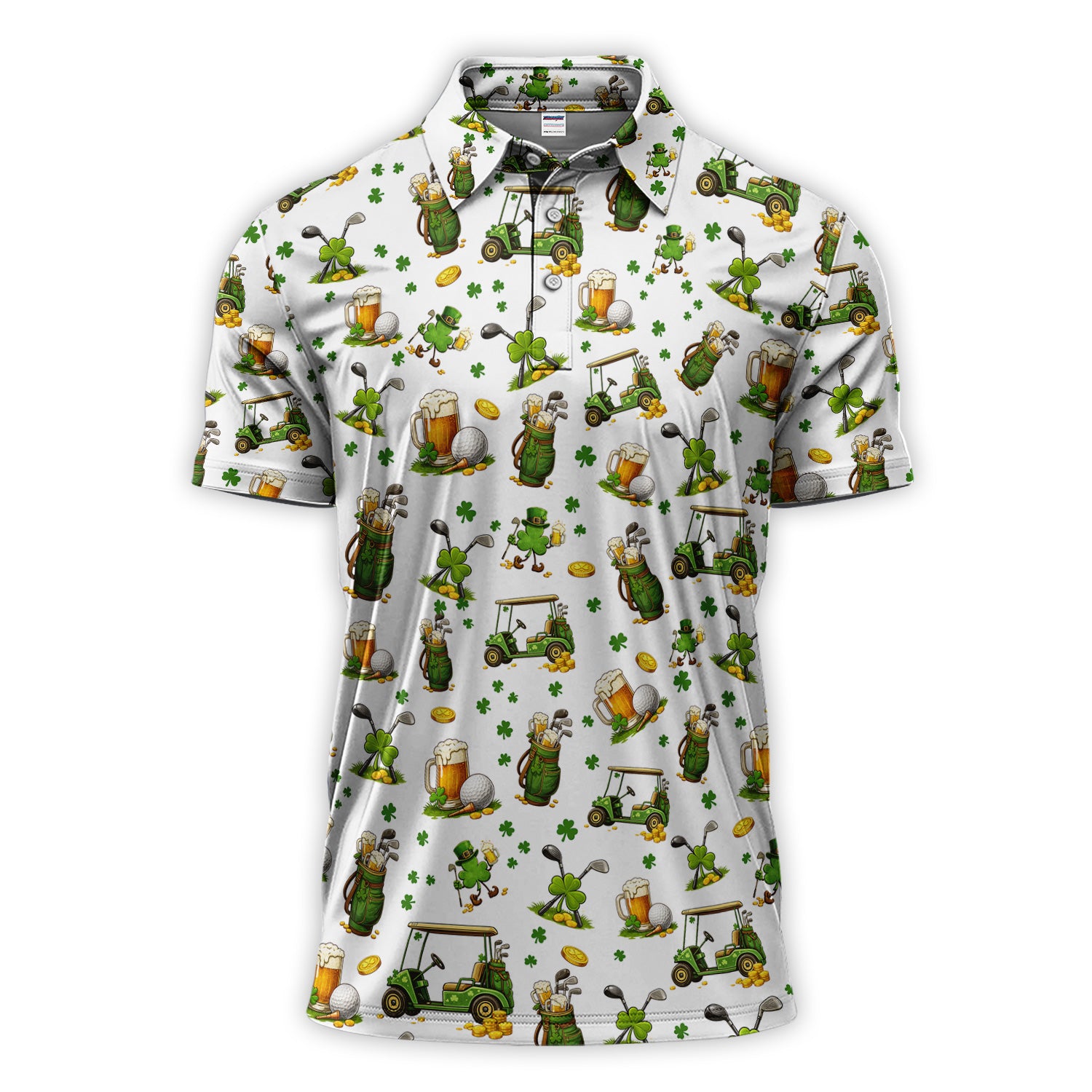 Lucky Irish Pattern Golf Polos, St.Patrick’s Day Beer And Shamrock Golf Shirt For Men, Crazy Golf Gift For Golfer
