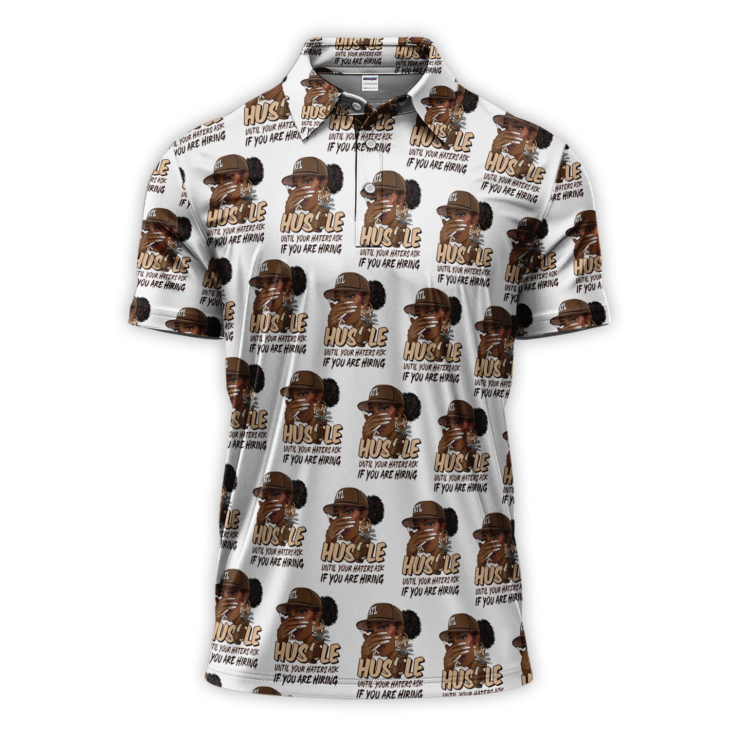 Hustle Mindset Pattern Golf Polos, Hustle Until They Ask If You’re Hiring Golf Shirt, Crazy Golf Gift For Golfer