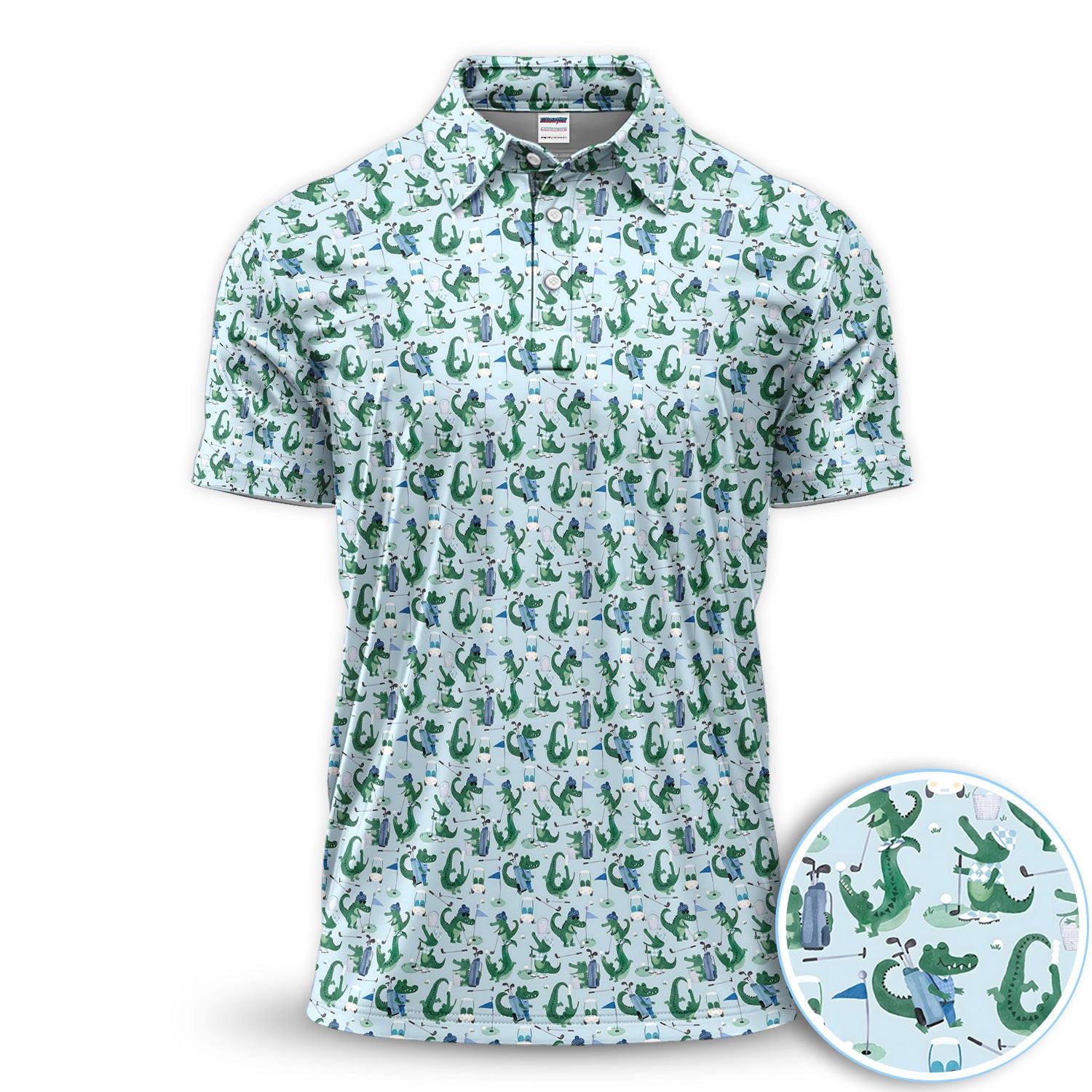 Funny Alligator Golf Polo Shirt for Men – Crocodile Golfer All-Over Print Polo