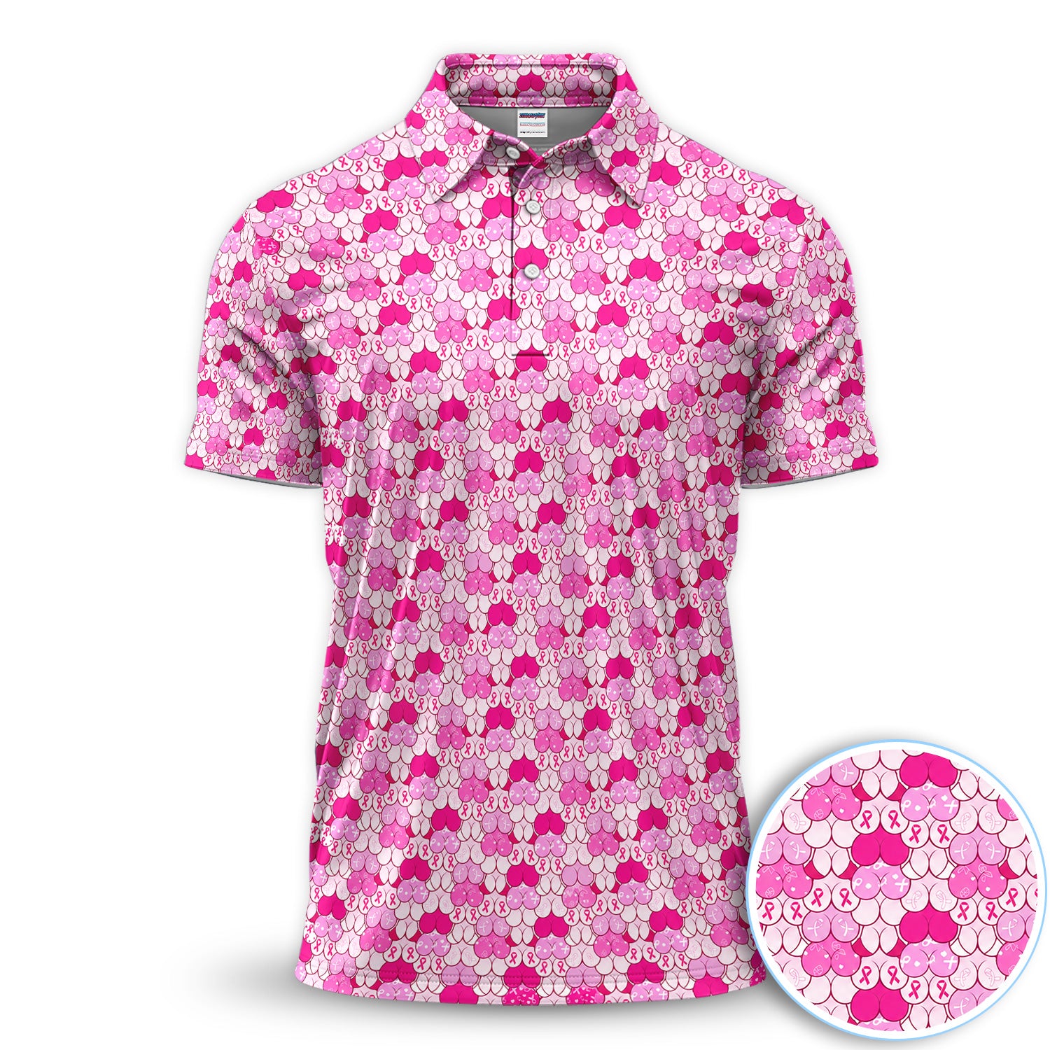 Breast Cancer Awareness Boob Pattern Polo Shirt for Men – Pink Ribbon Support Polo