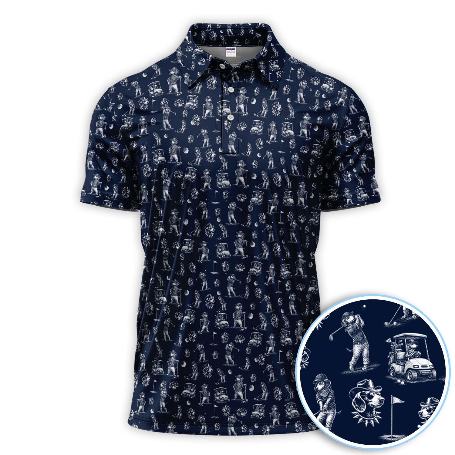 Crazy Dachshund Golf Shirt, Wiener Dog Pattern Golf Polos For Men, Funny Golf Gift For Golfer