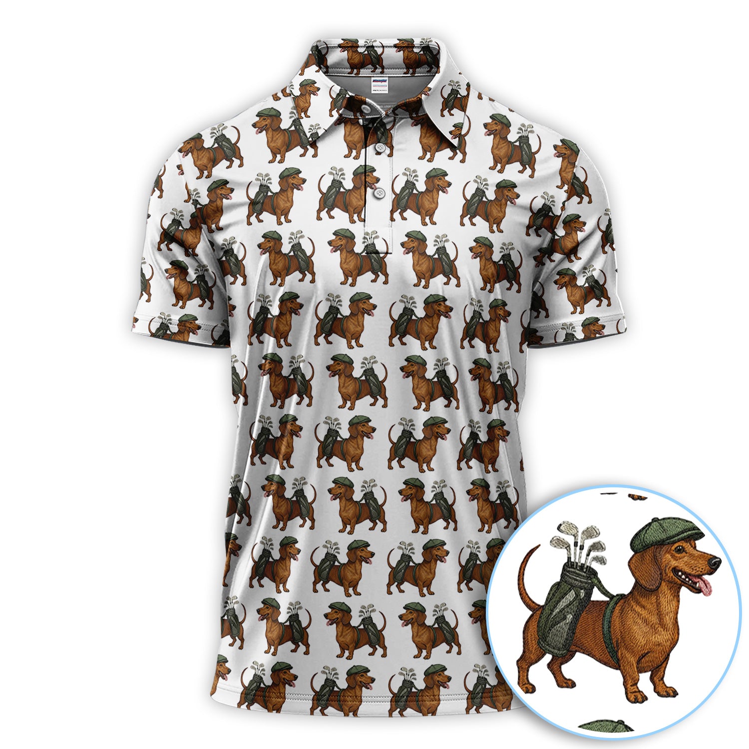 Funny Dachshund Pattern Golf Polos, Crazy Dachshund Golf Shirt For Golfer, Golf Gift For Men