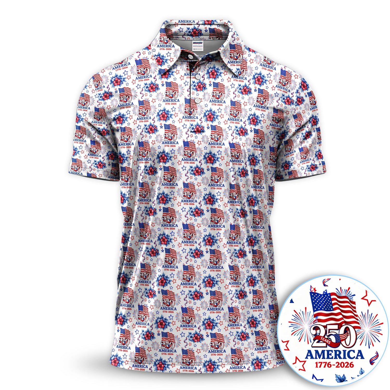 America 250 Golf Pattern Shirt, USA Flag Fireworks Golf Shirt For Men, July 4th Gift