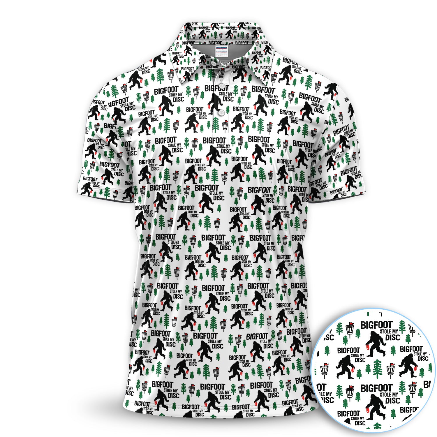 Funny Disc Golf Polo Shirt, Bigfoot Sasquatch Disc Golfer Gift Shirt for Men