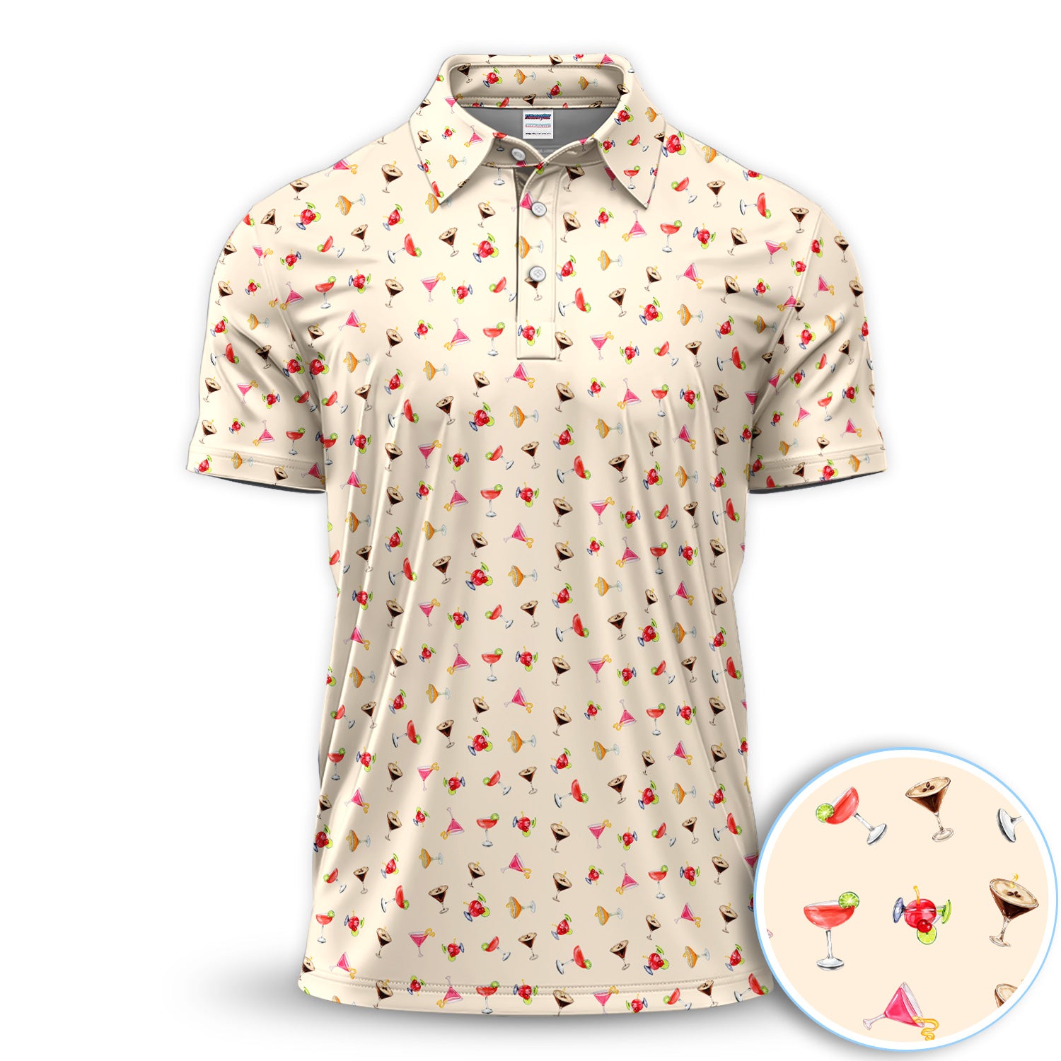 Cocktail Pattern Golf Polos, Crazy Cocktail Golf Shirt For Men, Funny Golf Shirt