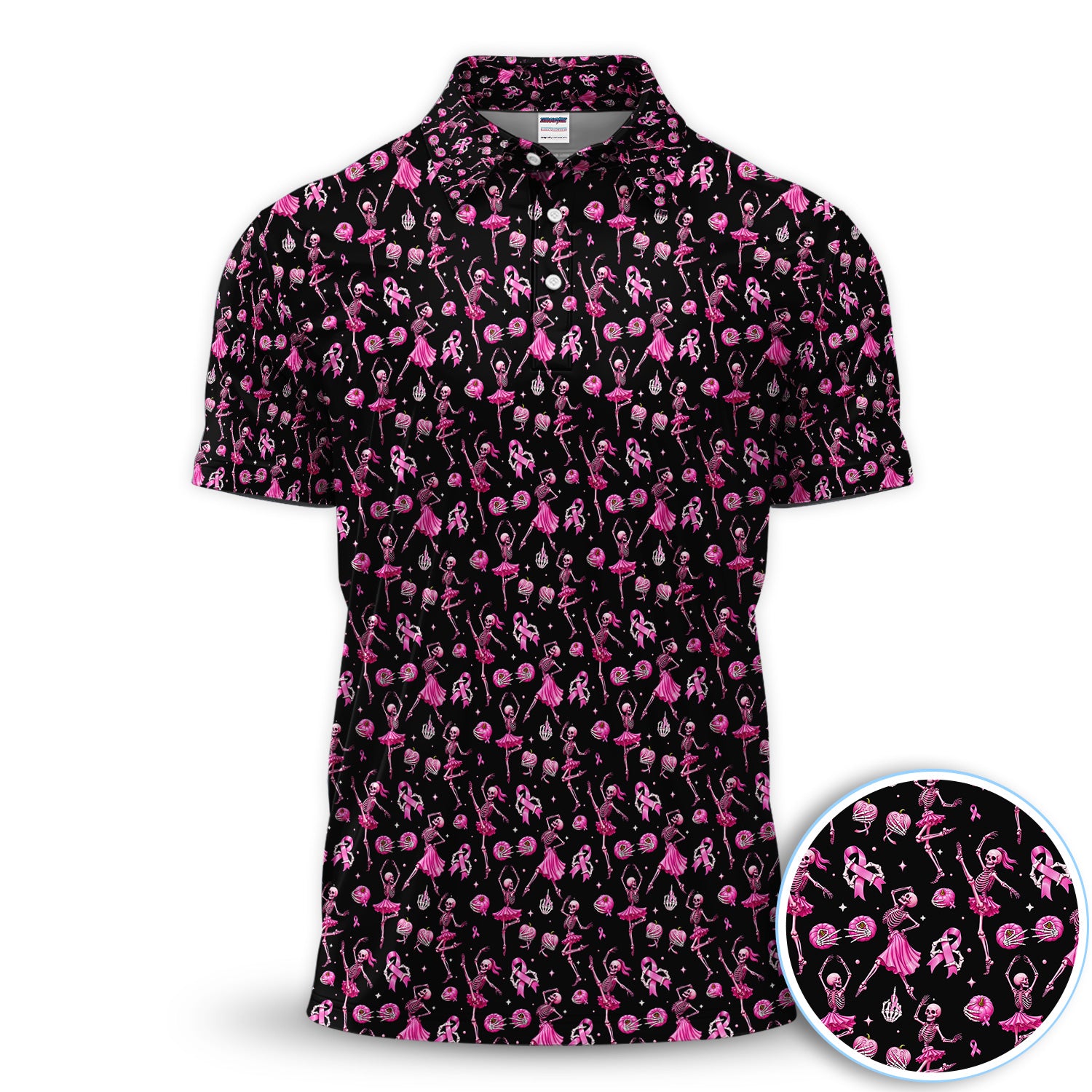 Dancing Skeleton Pattern Polo for Men - Breast Cancer Awareness Skeleton Polo Shirt