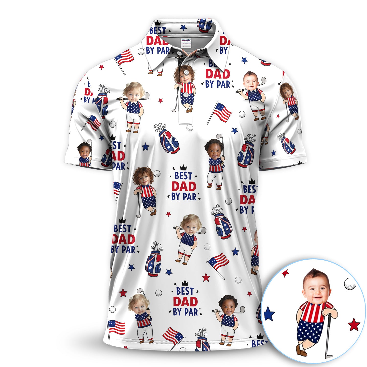 Personalized Best Dad By Par Kids Golf Pattern Shirt, Custom Face Golf Shirt For Men, Father's Day Gift