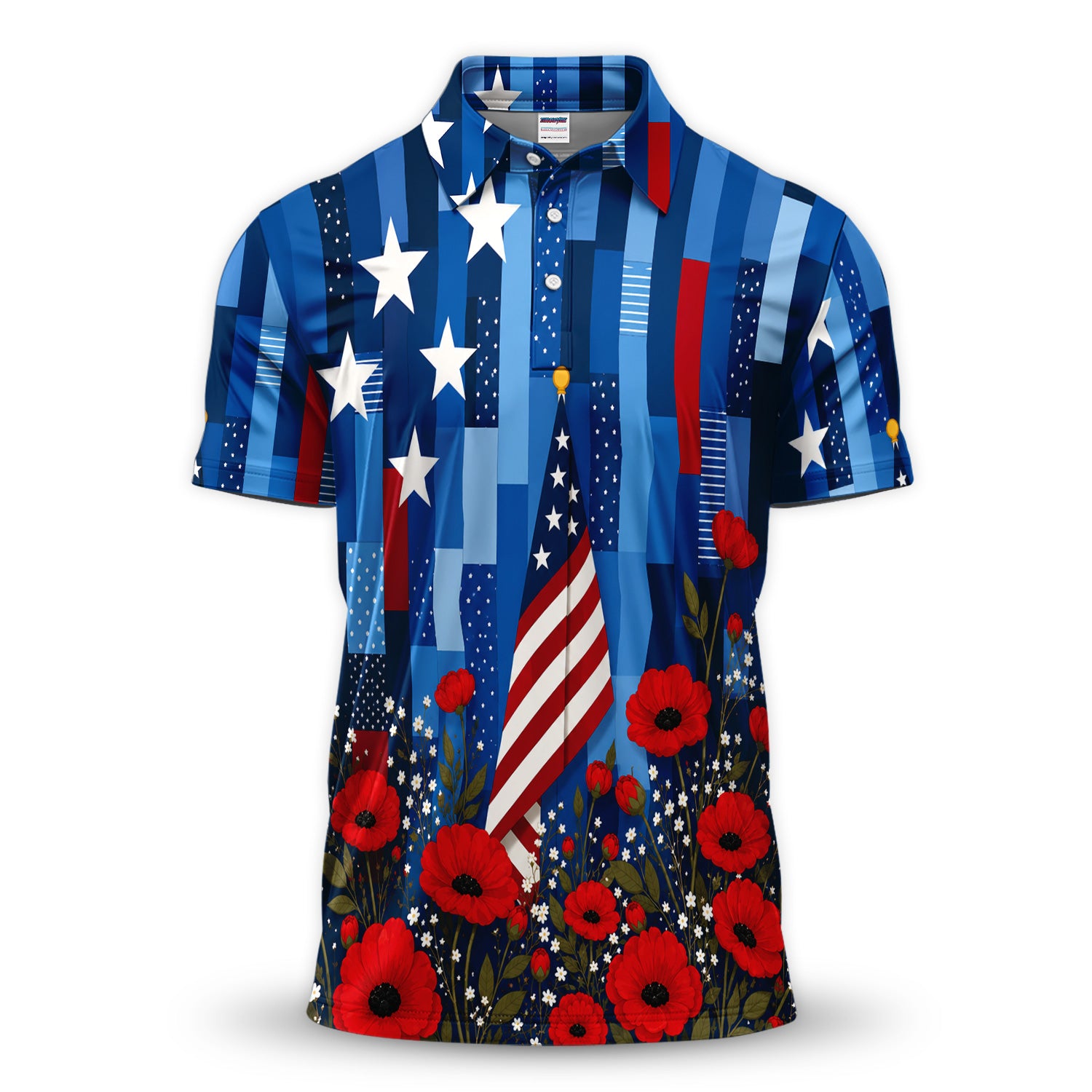 Bold American Flag Poppy Flower 4th July Pattern Shirt For Men, Patriotic Floral USA Flag Shirt For Men, Memorial Day Gift
