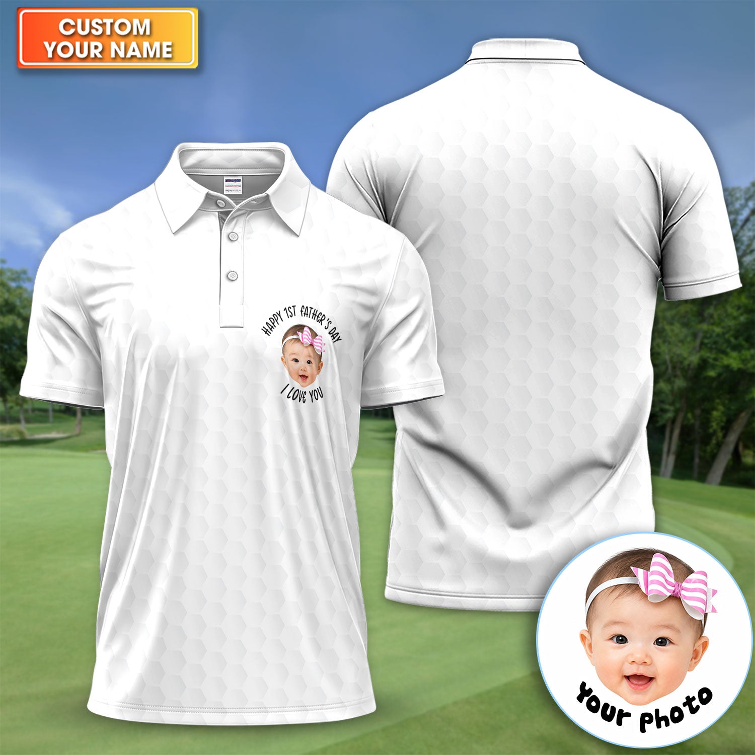 Custom Baby Photo Father's Day Golf Polo - Personalized First Father's Day Polo Shirt