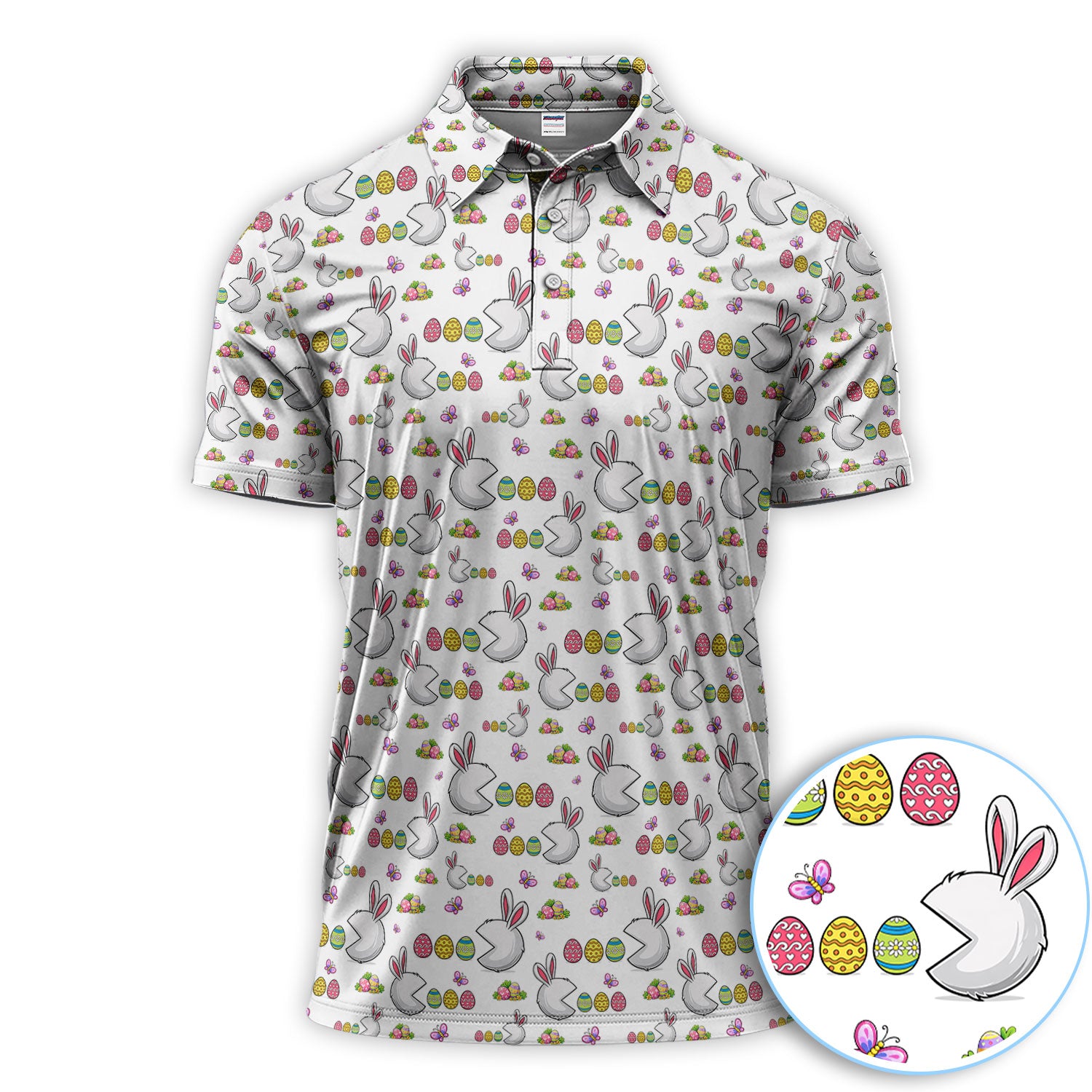 Easter Bunny Fun Pattern Golf Shirt for Men, Festive Easter Golf Polo, Perfect Gift for Golf Lovers