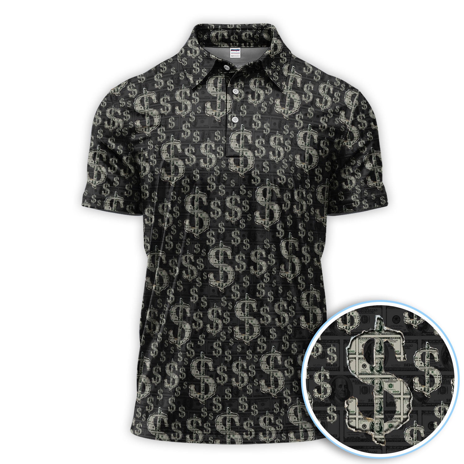 Crazy Dollar Money Golf Polos, Luxury Cash Pattern Golf Shirt, Funny Golf Shirt For Men