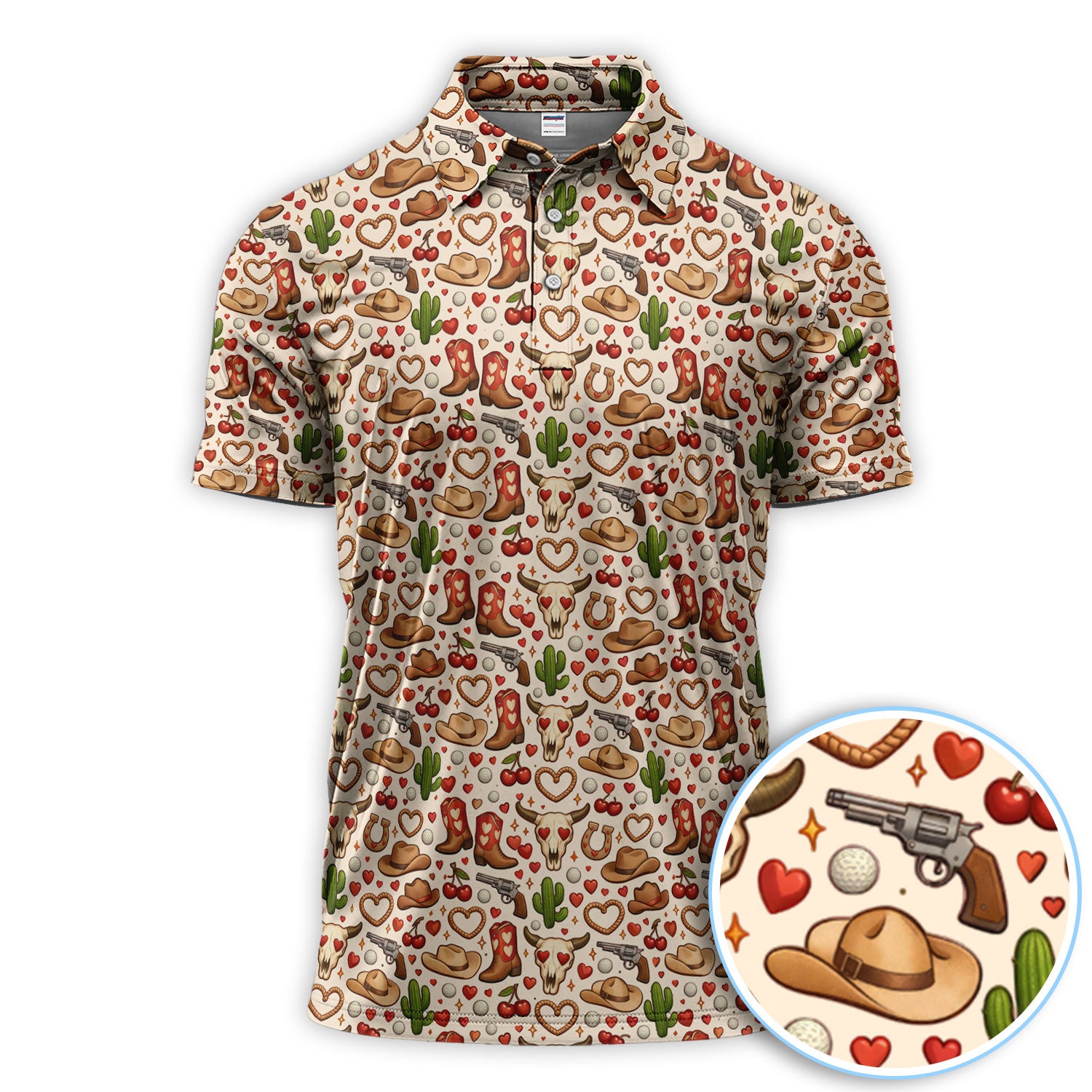 Just A Cowboy Who Loves Golf Shirt, Western Hat Heart Pattern Golf Polos For Men, Fun Golf Gift For Golfer