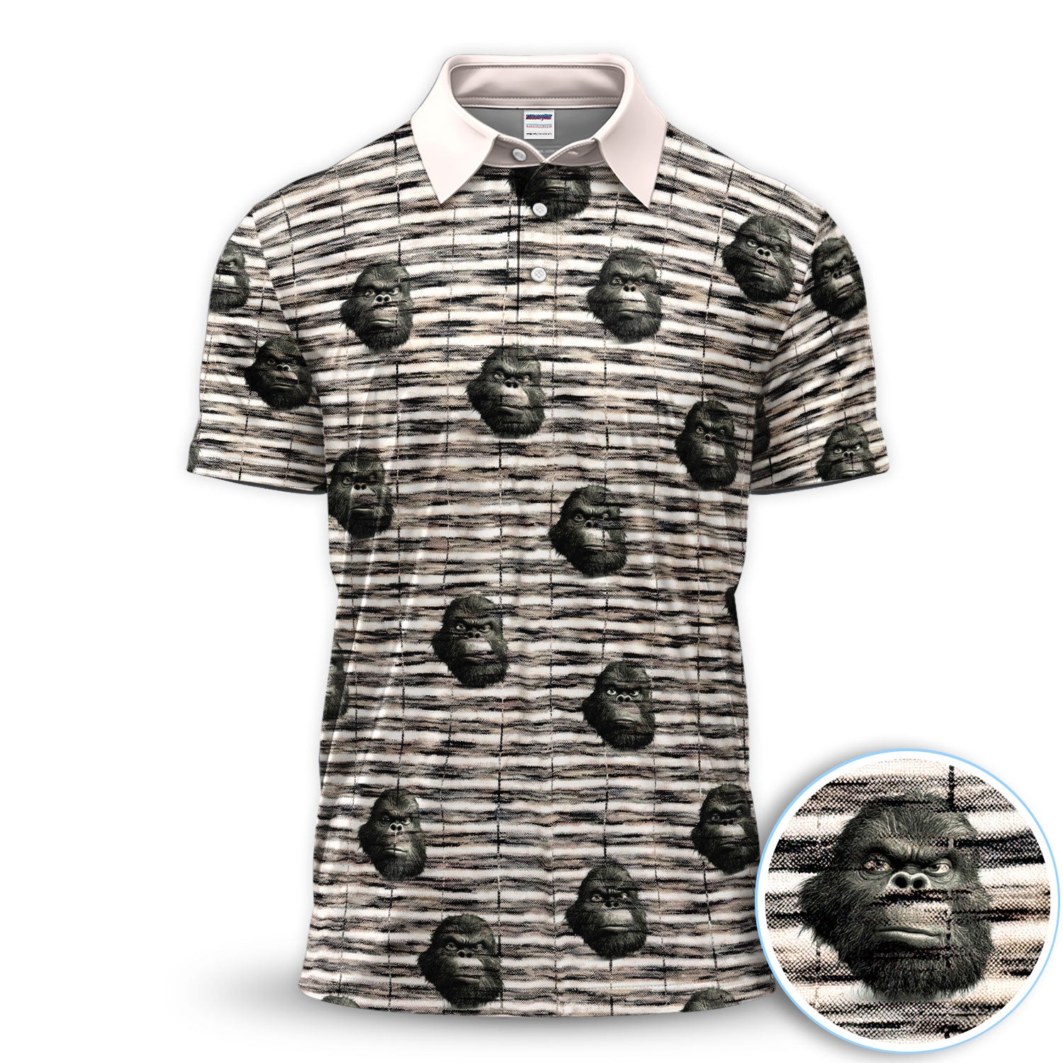 Funny Gorilla Pattern Golf Polos, Angry Ape Golf Shirt, Crazy Golf Shirts For Men