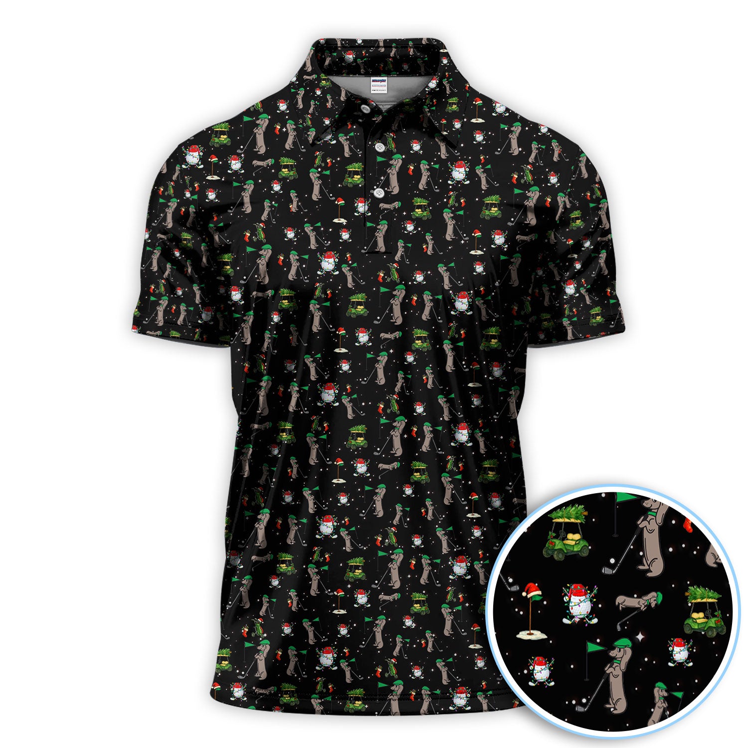 Funny Dachshund Pattern Golf Shirt For Men, Christmas Golf Polos, Xmas Golf Shirt For Golfer