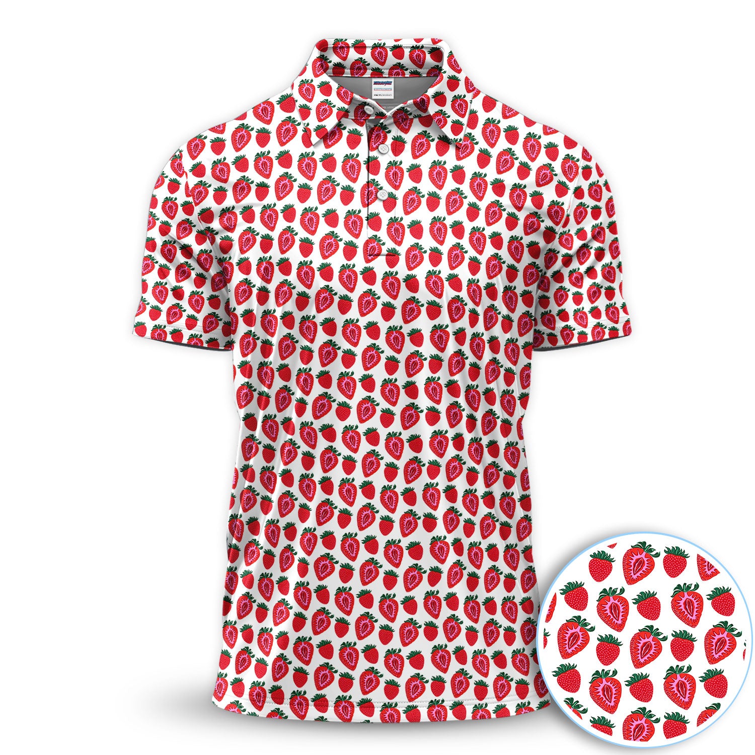 Cute Strawberry Golf Pattern Shirt, Sweet Fruit Aesthetic Golf Shirt For Men, Berry Lover Gift