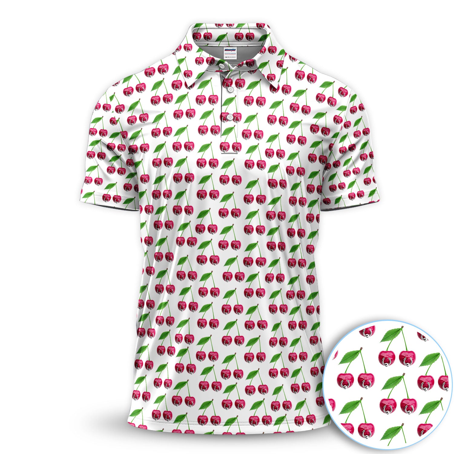Cute Cherry Golf Pattern Shirt, Sweet Cherry Aesthetic Golf Shirt For Men, Fruit Lover Gift