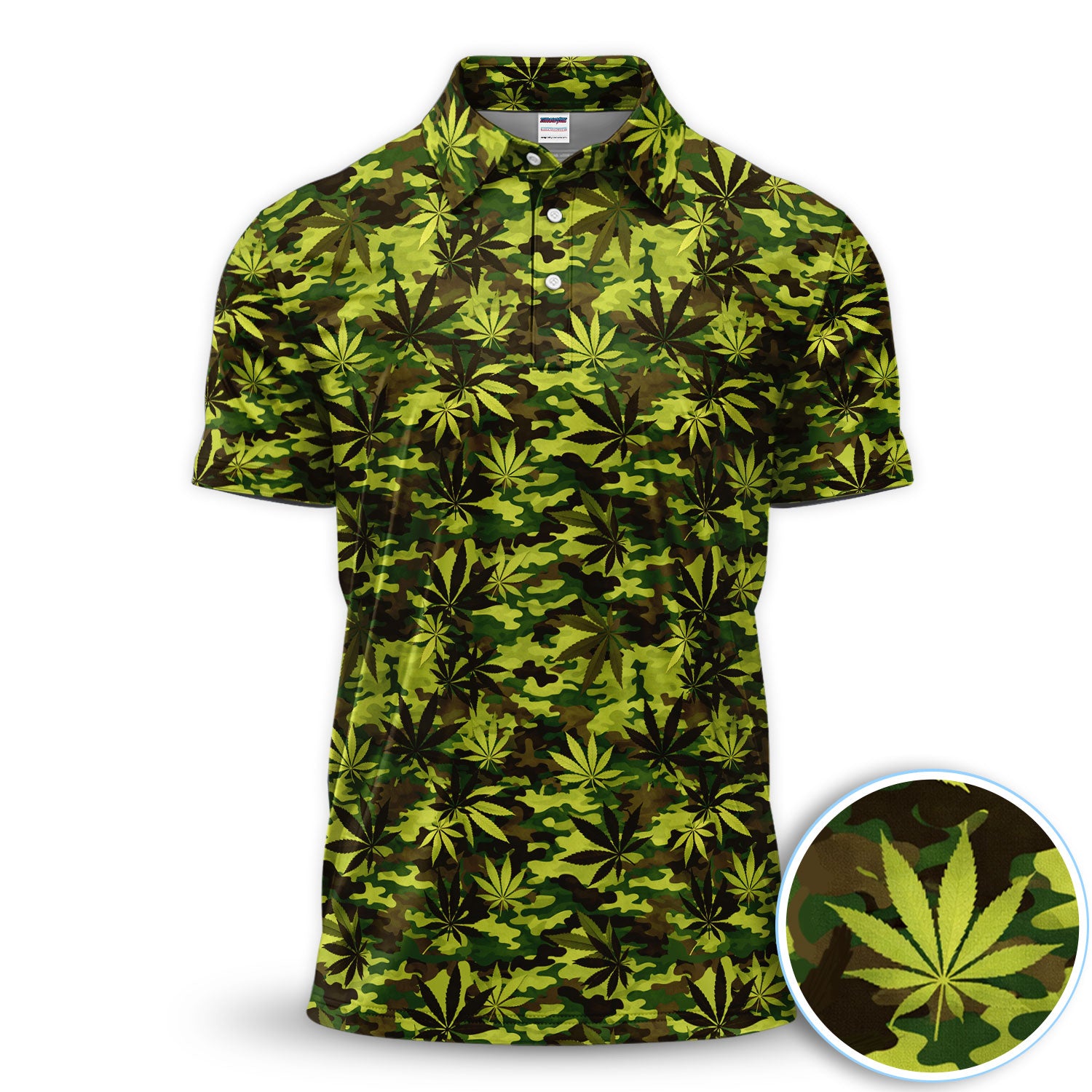 Camouflage Distressed Camo Green Pot Leaf Golf Polos, Golf Shirt For Men, Funny Golf Shirt
