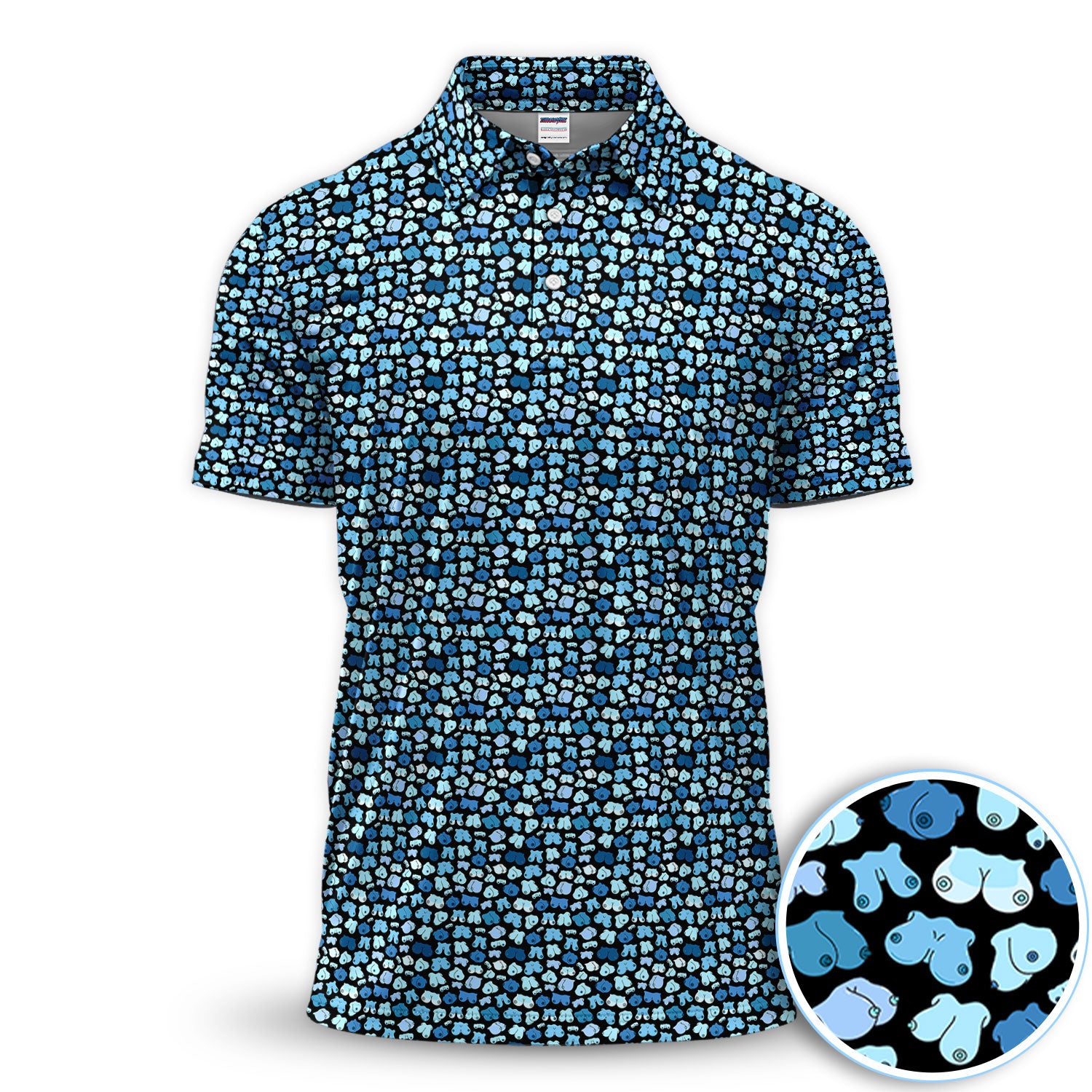 Funny Dirty Black Blue Seamless Pattern Golf Polos, Golf Shirt For Men, Funny Golf Shirt