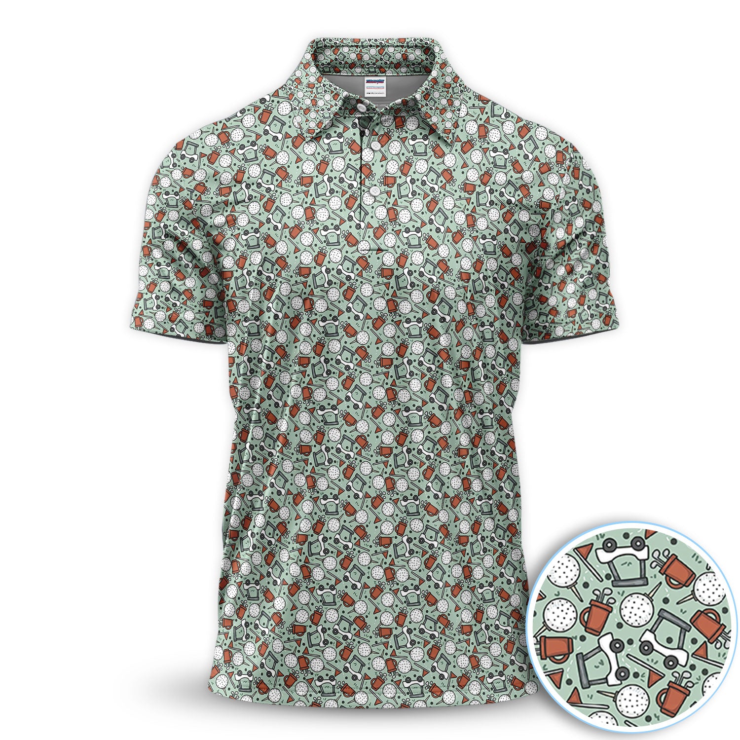 Funny Golf Pattern Polo Shirt For Men, Golf Cart Ball Tee All Over Print, Golfer Gift Casual Summer Shirt