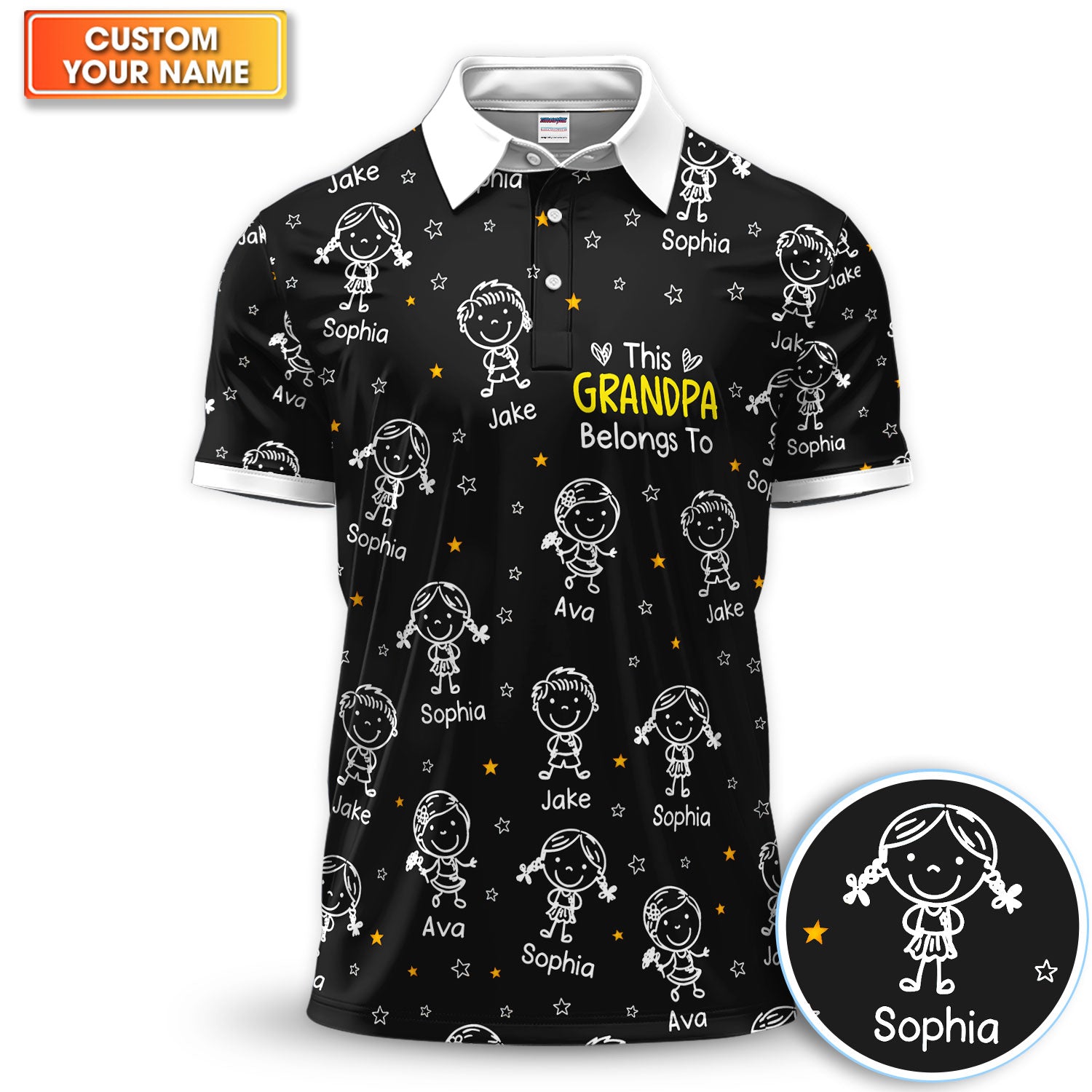 Custom Name Grandkids Golf Shirt For Men, Grandpa Gift
