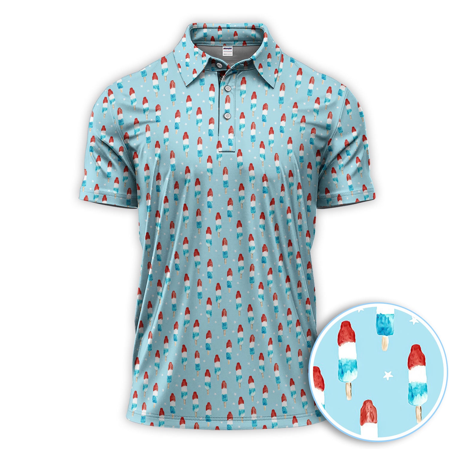 Patriotic Popsicle Pattern Golf Polos, Funny Popsicle Golf Shirt For Men, Golf Gift For Golfer