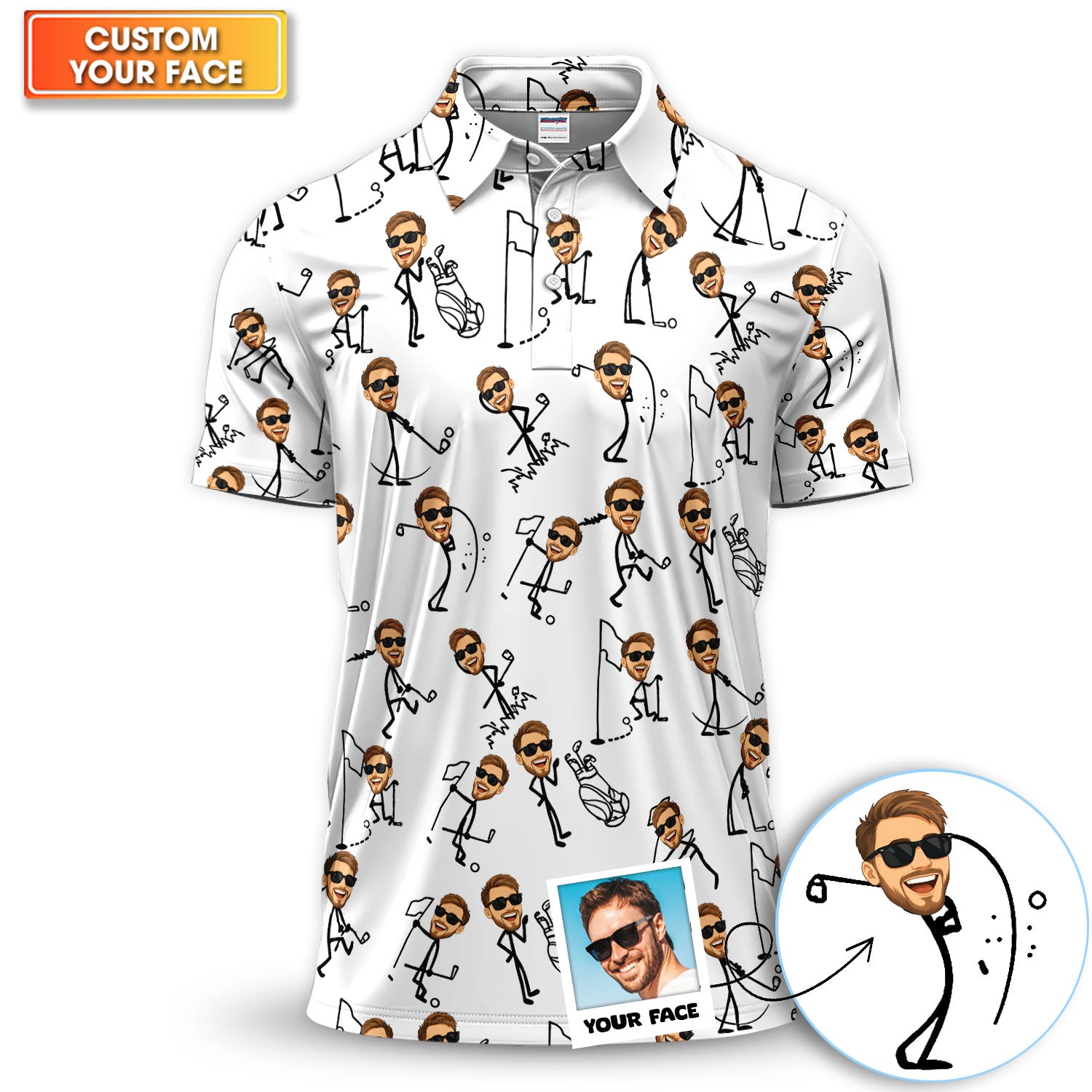Personalized Funny Face Golf Pattern Shirt, Custom Face Golf Shirt For Men, Men's Golf Gift
