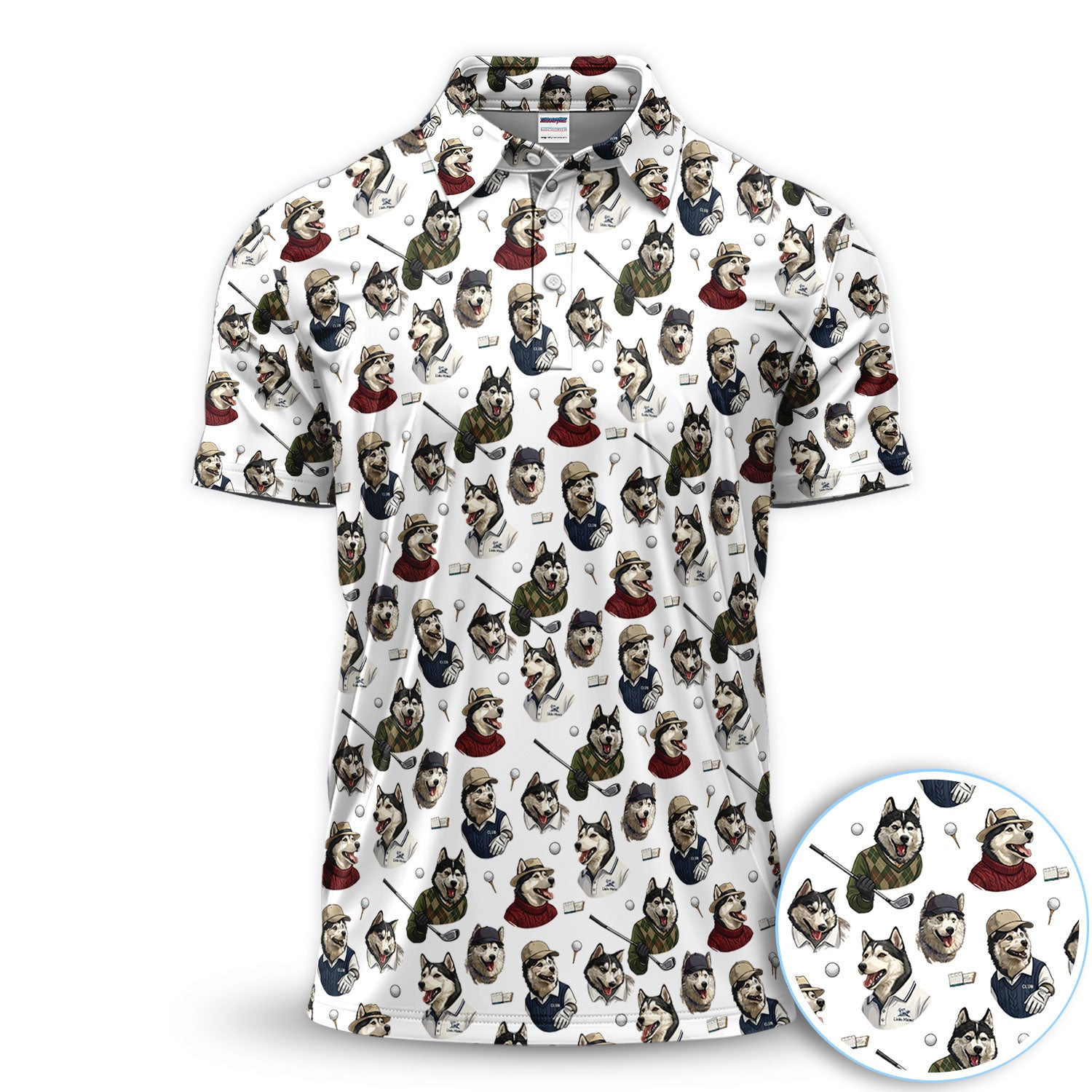 Funny Husky Golfer Pattern Shirt, Husky Dog Golf Polo Shirt For Men, Dog Lover Golf Gift