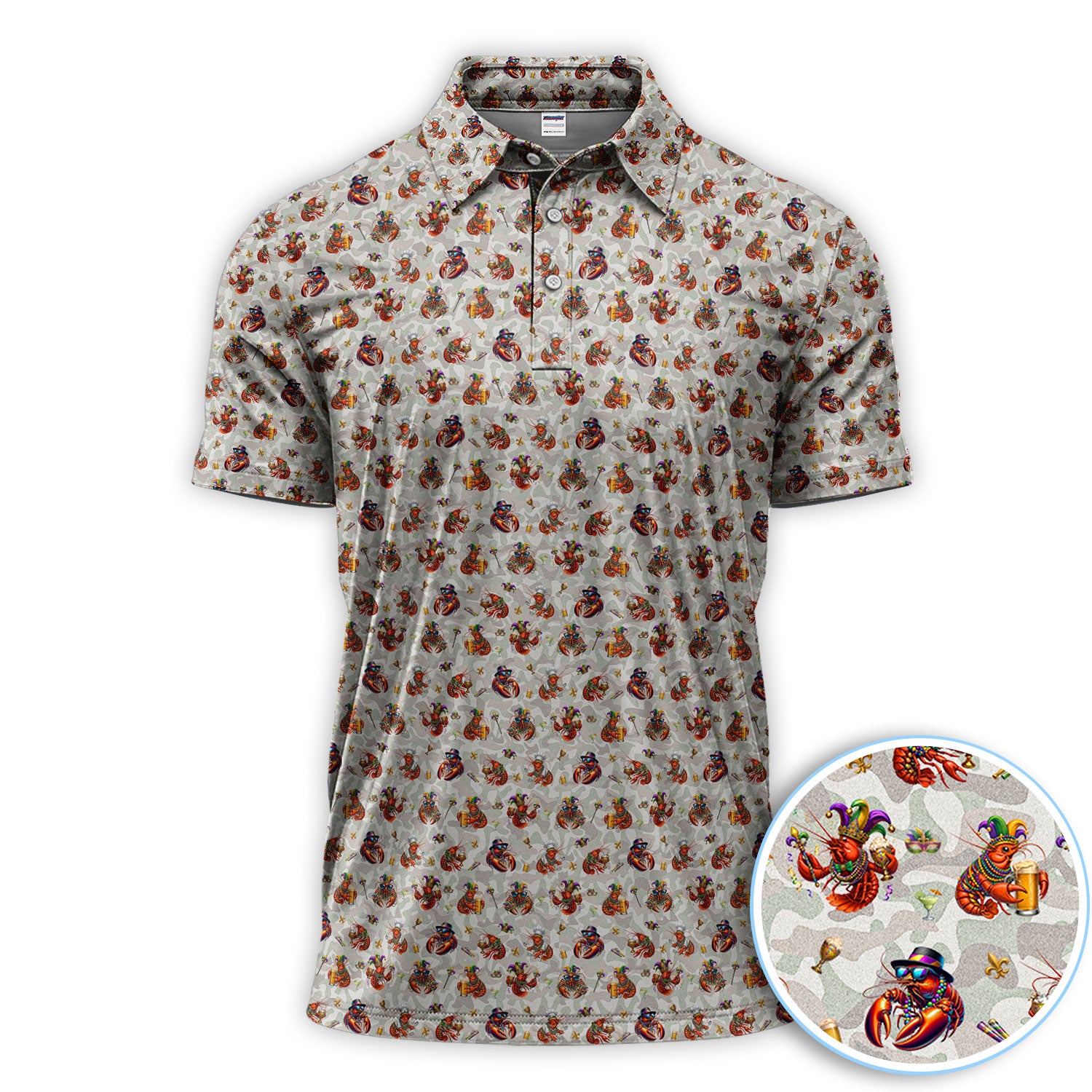 Funny Crawfish Mardi Gras Pattern Golf Shirt, Beer Crawdad Golf Polos For Golfer, Golf Gift For Men