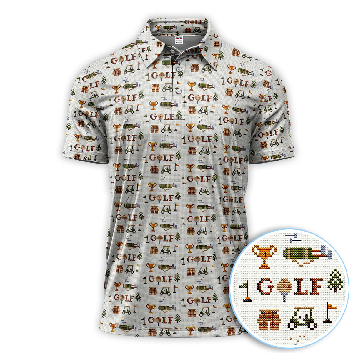 Retro Pixel Golf Shirt for Men, Funny Golf Pattern Polos, Vintage Style Golf Shirt, Golf Gift For Golfers
