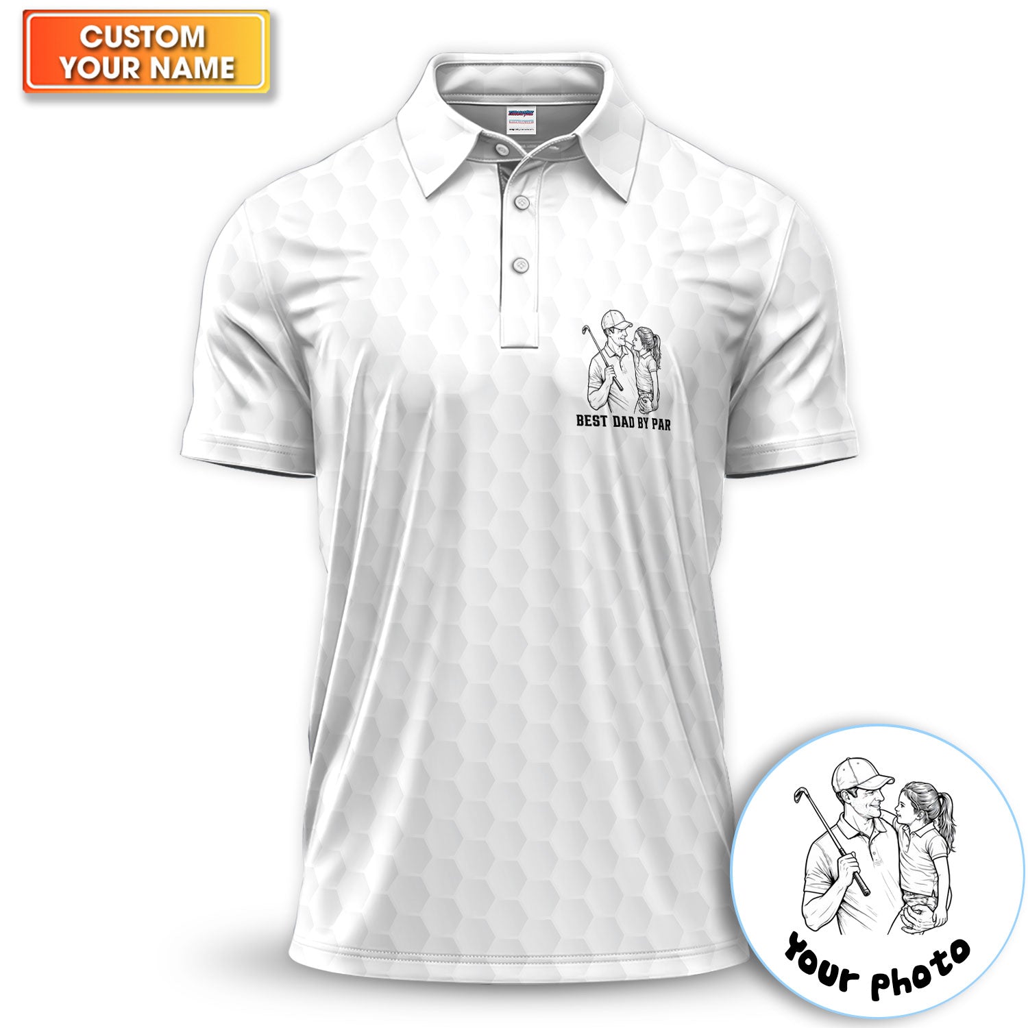 Personalized Best Dad By Par Golf Pattern Shirt, Custom Photo Golf Polo For Men, Father's Day Gift