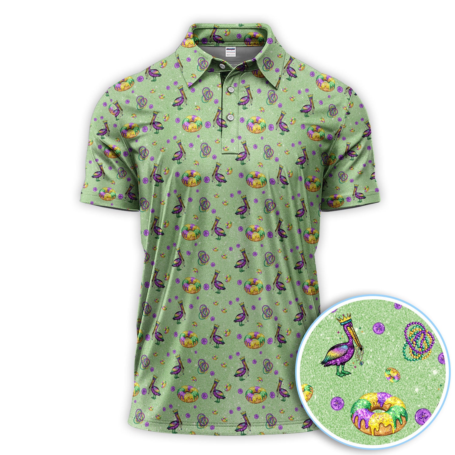 Funny Mardi Gras Pattern Golf Polos, Carnival Golf Shirt For Men, Golf Gift For Golfer