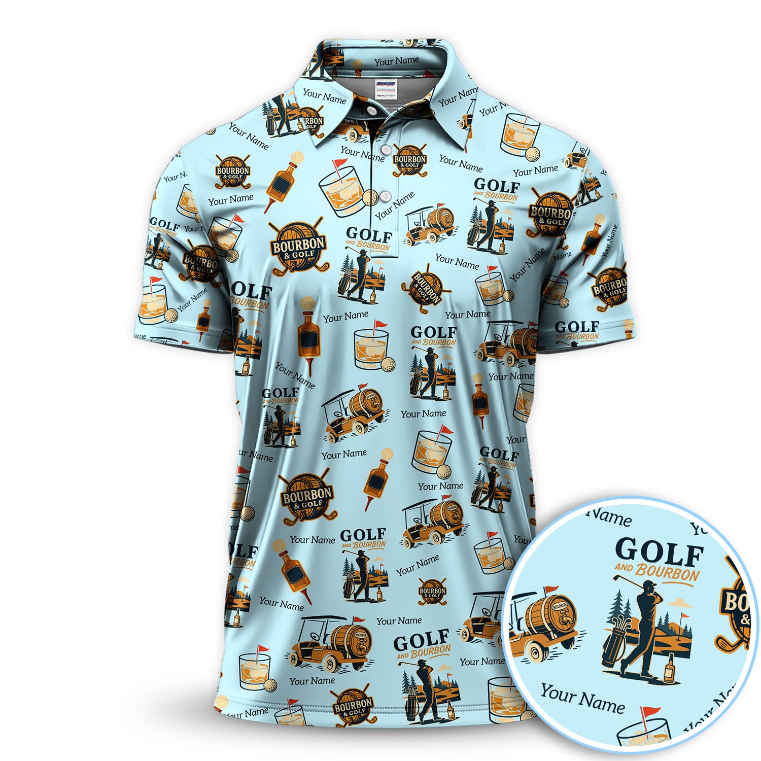 Personalized Golf And Bourbon Golf Polos, Bourbon Pattern Golf Shirt For Men, Crazy Golf Shirt