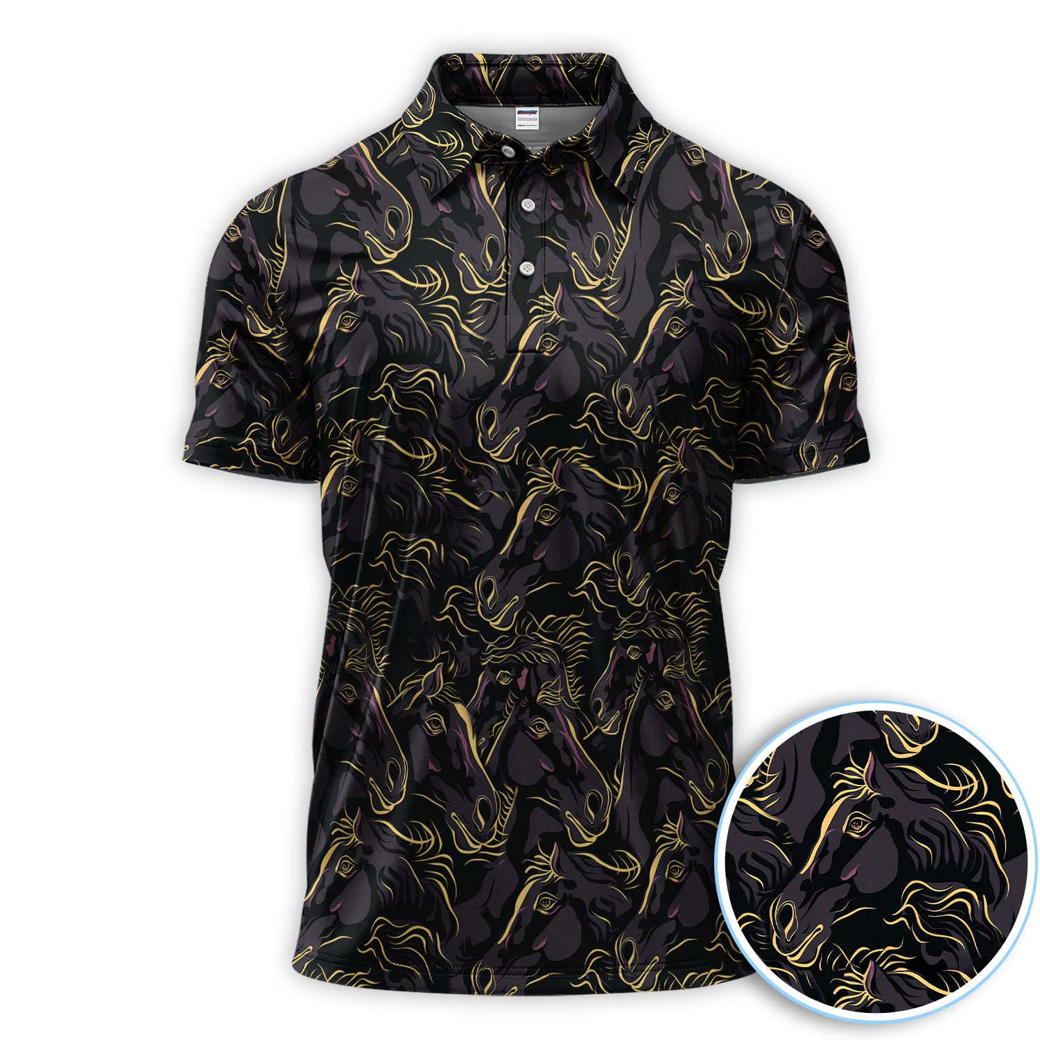 Luxury Golf Polos For Golfer, Horse Pattern Golf Shirt, Golf Gift For Men