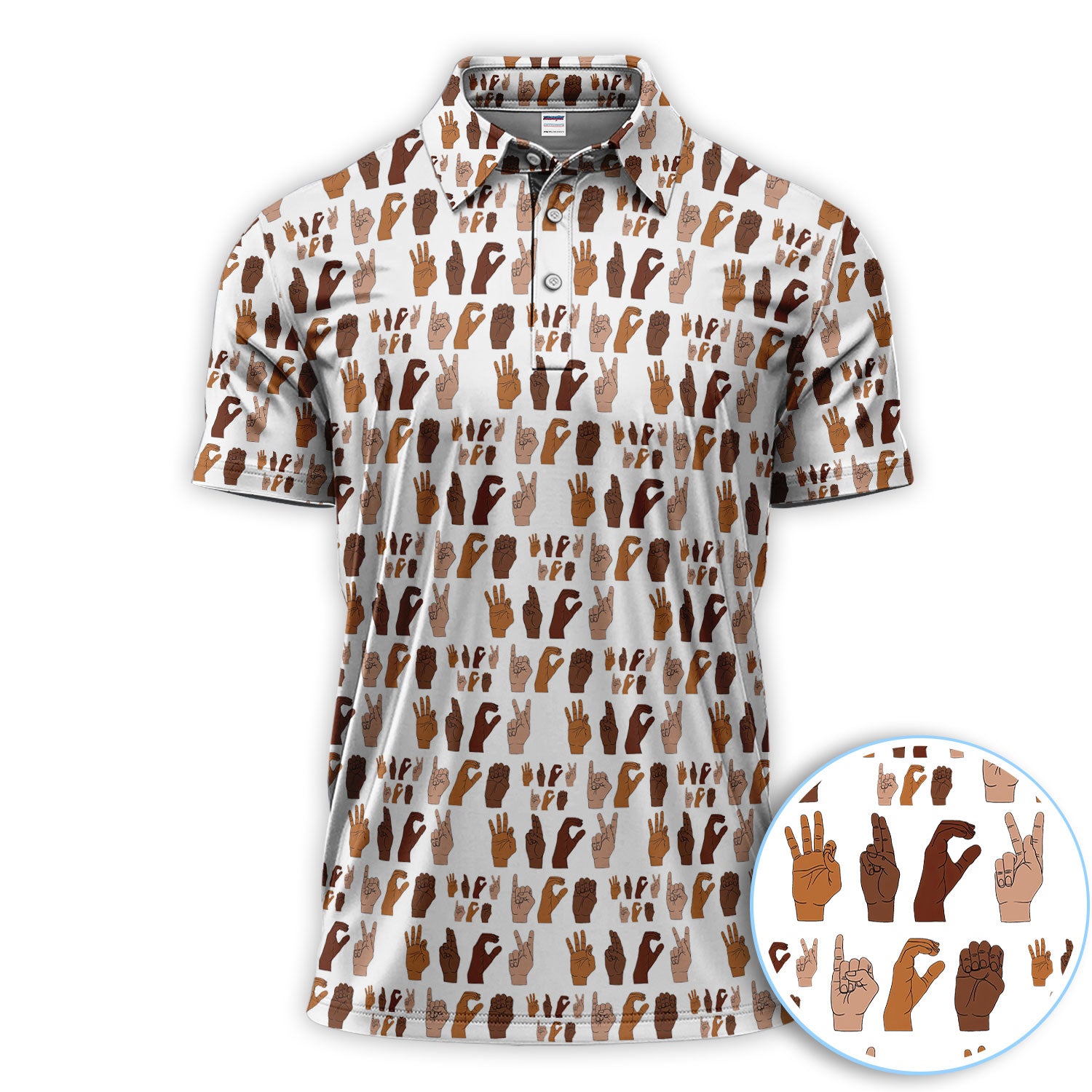 ICE Hand Sign Language Pattern Golf Shirt, Activism Golf Polos For Golfer, Golf Gift For Men