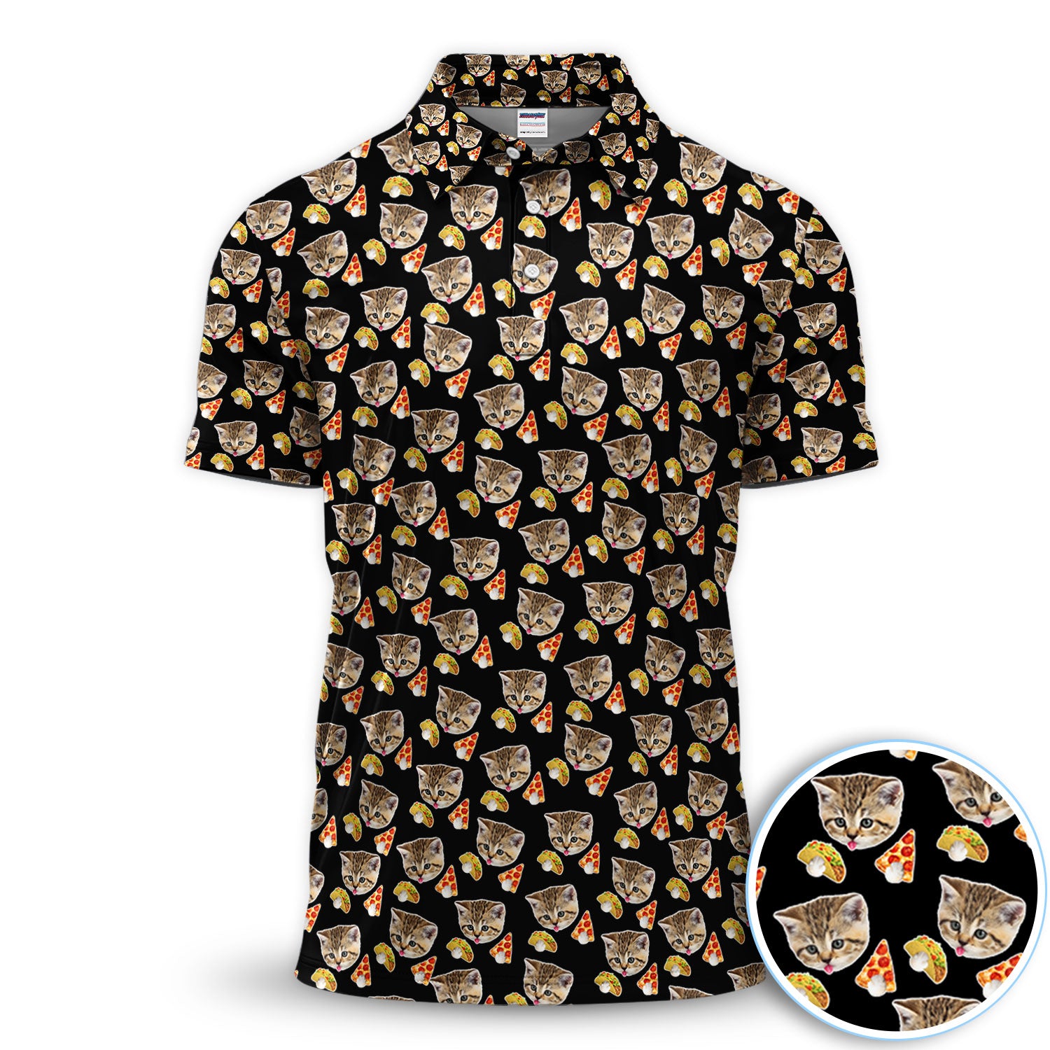 Funny Cat Pizza Taco Golf Pattern Shirt, Kitten Food Lover Golf Shirt For Men, Cat Lover Gift