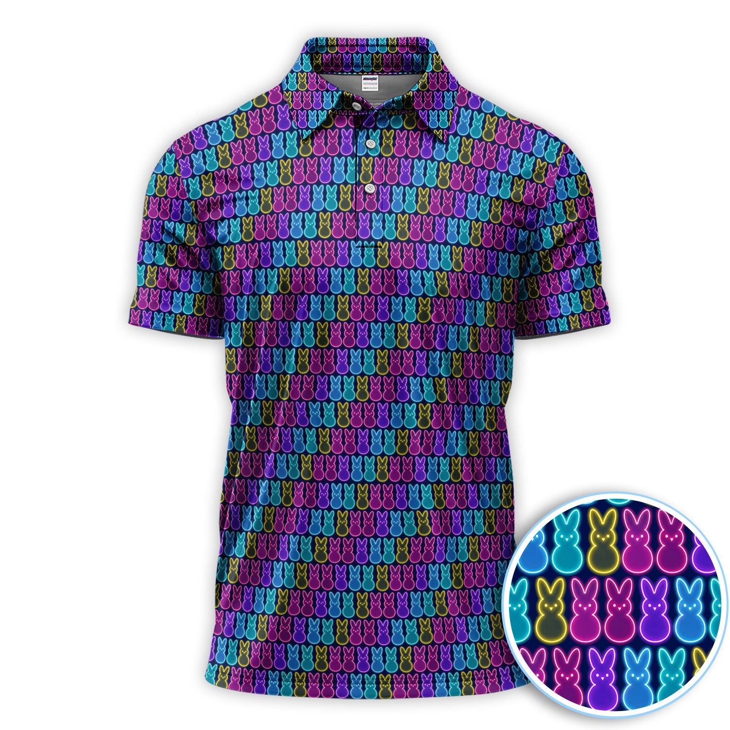 Neon Bunny Pattern Golf Shirt, Colorful Festival Golf Shirt For Men, Golf Gift For Golfer