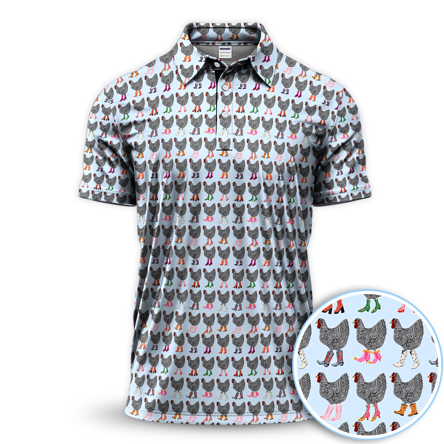 Chicken Wearing Cowboy Boots Pattern Polo Shirt, Cute Farm Print Golf Shirt For Men, Golf Gift For Golfer