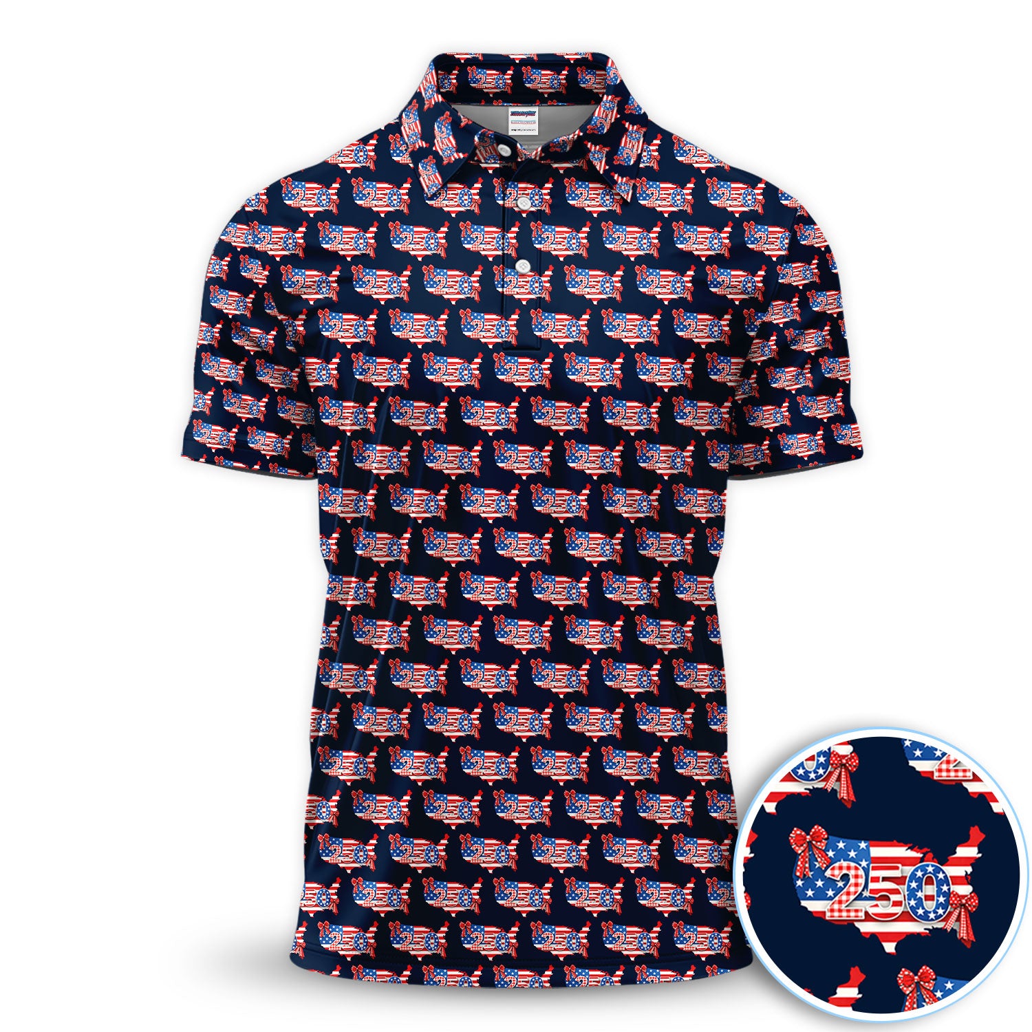 Patriotic USA Map Bow 250 Flag Pattern Golf Polos, Golf Shirt For Men