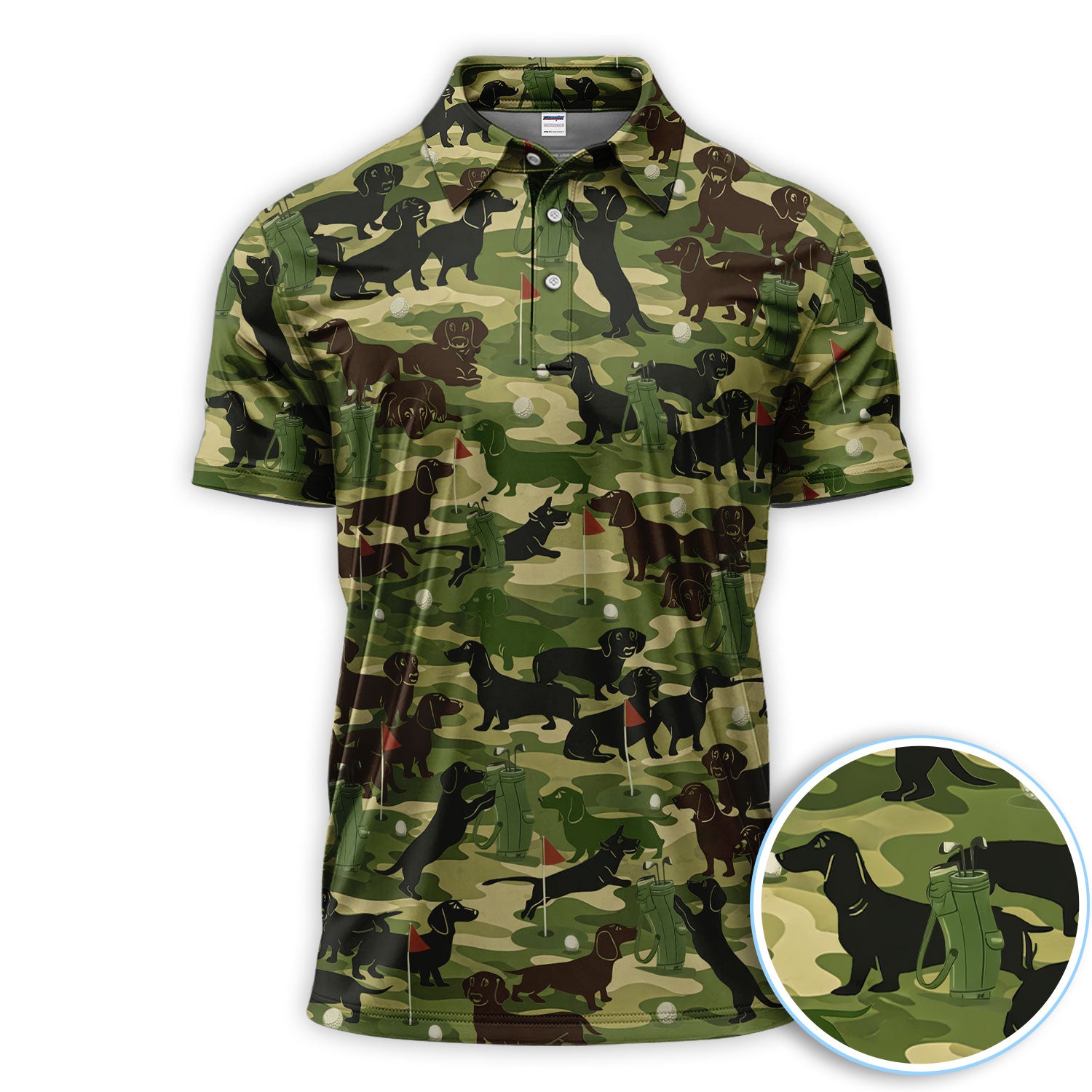 Dachshund Camo Pattern Golf Polos, Crazy Wiener Dog Golf Shirt, Funny Golf Gift For Golfer