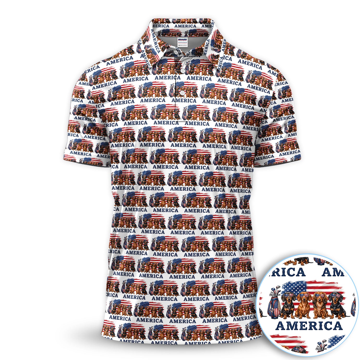 Dachshund America Pattern Golf Polos, Crazy Dachshund Golf Shirt For Men, Funny Golf Shirt