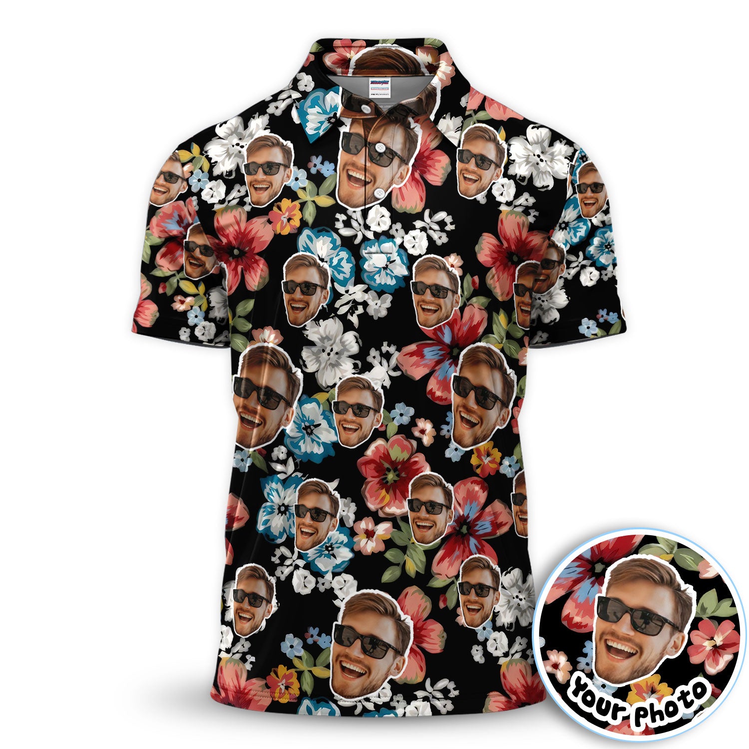 Custom Face Floral Golf Pattern Shirt, Photo Tropical Golf Polos For Men, Gift For Husband