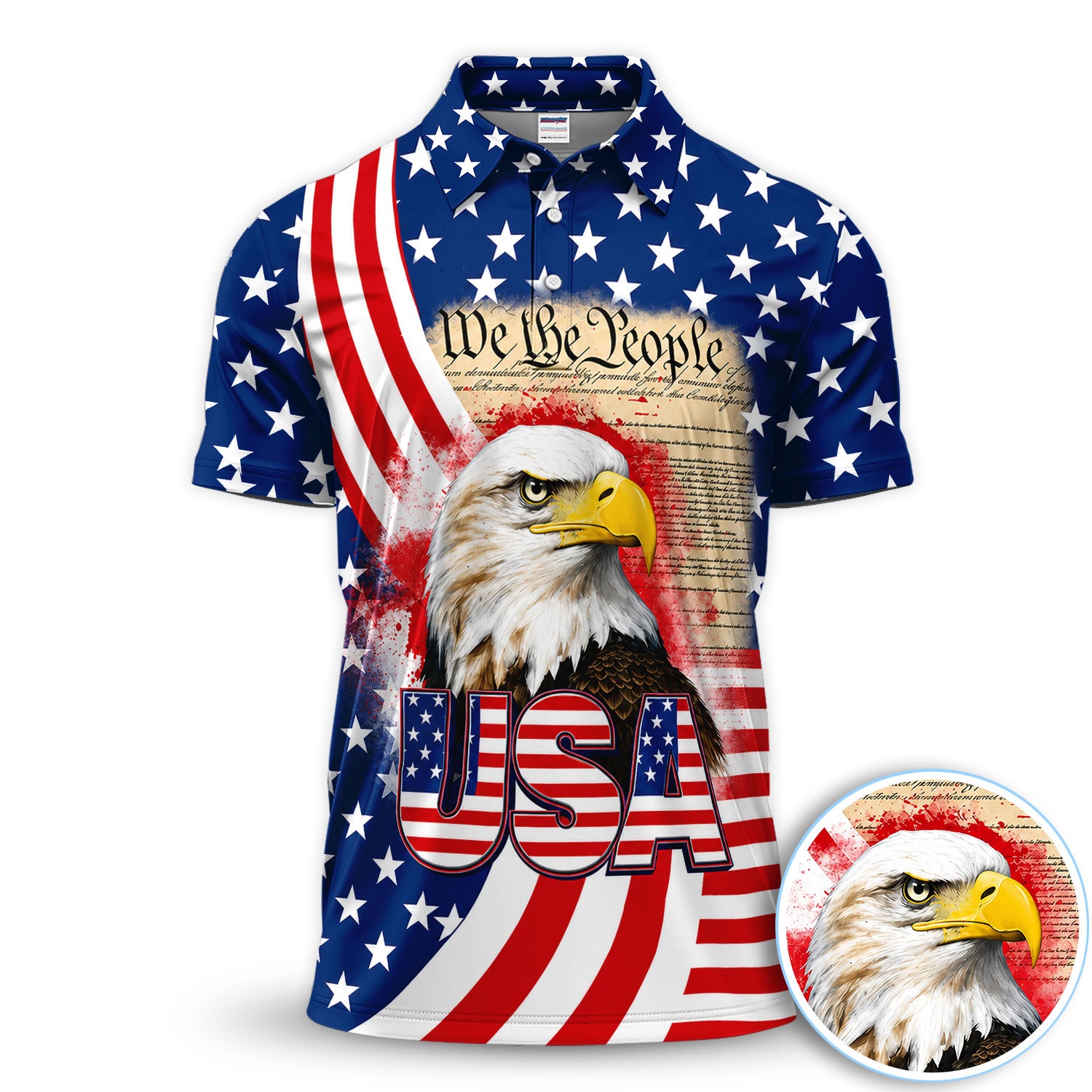 Patriotic American Eagle Golf Pattern Shirt, USA Flag Eagle Golf Shirt For Men, 4th Of July Gift