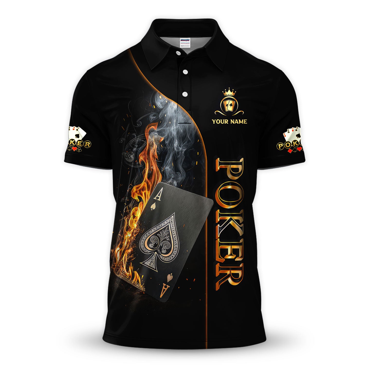 Personalized Poker Fire Ace Pattern Polo Shirt, Custom Name Shirt For Men, Golf Gift For Poker Lover