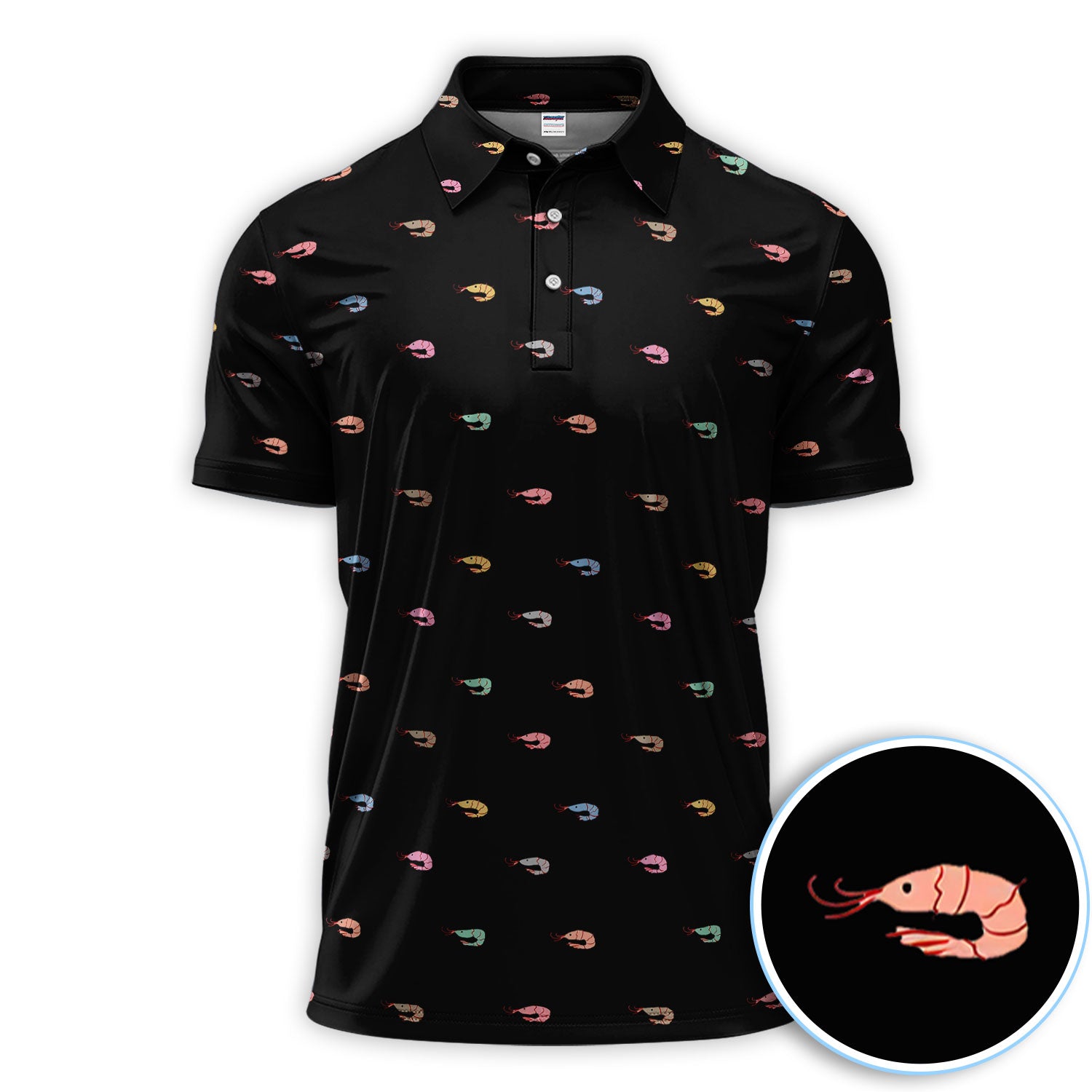 Men’s Shrimp Pattern Golf Shirt, Funny Seafood Golf Shirt, Golf Gift For Golfer