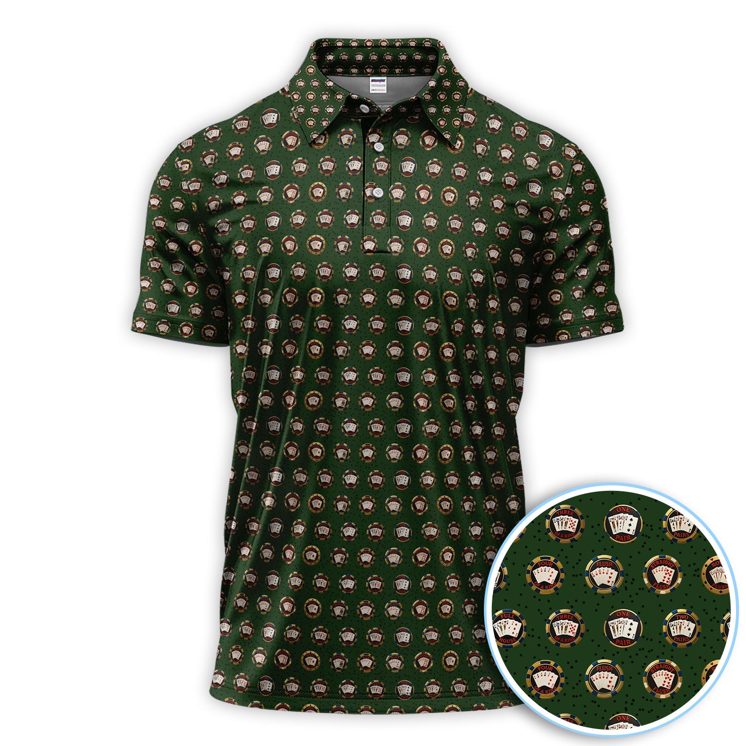Poker Hand Pattern Polos, Playing Cards Poker Shirt For Men, Funny Poker Shirt